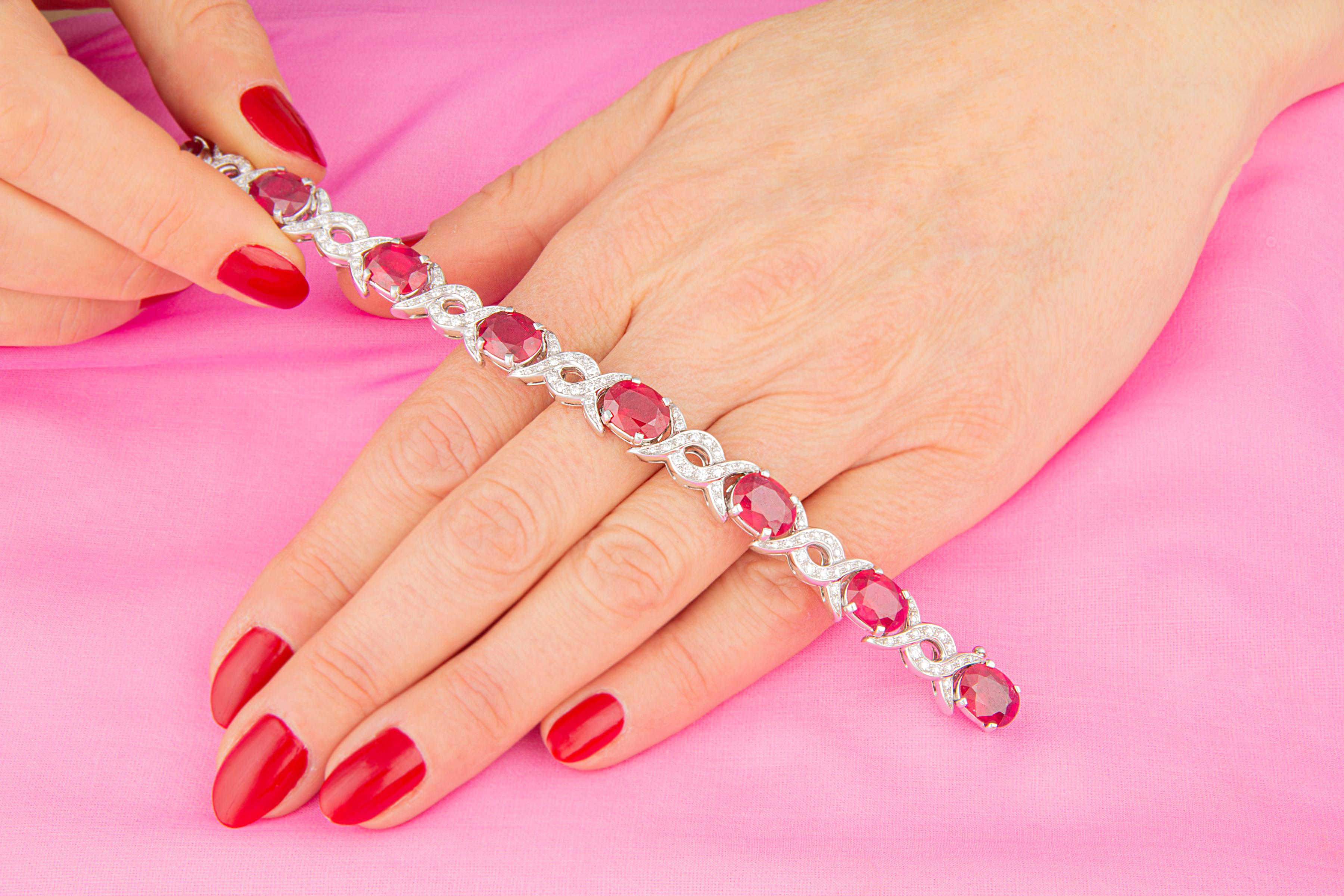 Artist Ella Gafter Ruby and Diamond Link Bracelet For Sale