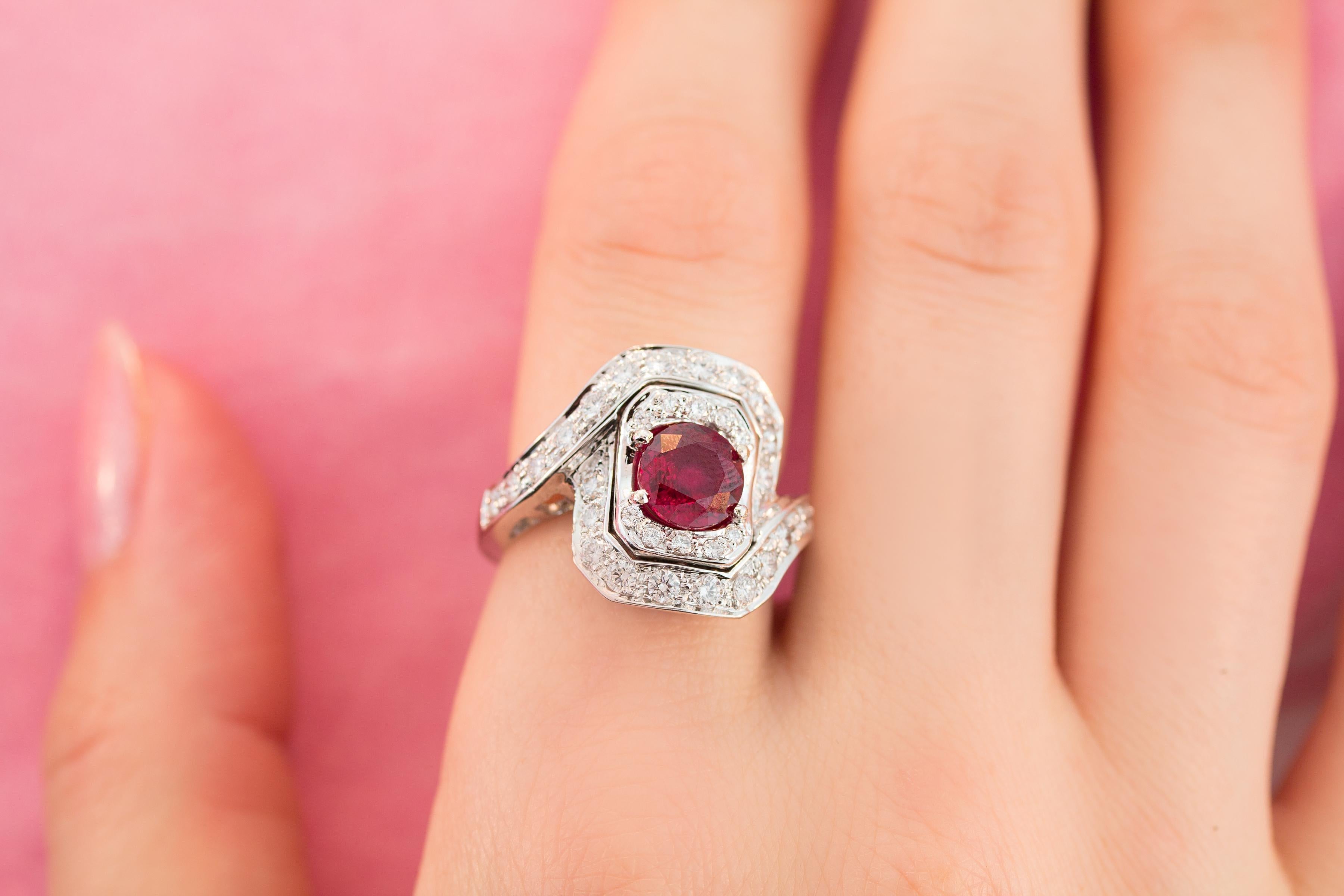 Round Cut Ella Gafter Ruby and Diamond Ring For Sale