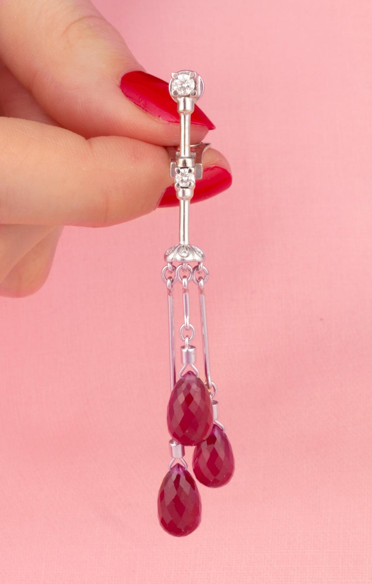 Ella Gafter Ruby Briolette Tassel Chandelier Earrings For Sale at 1stDibs