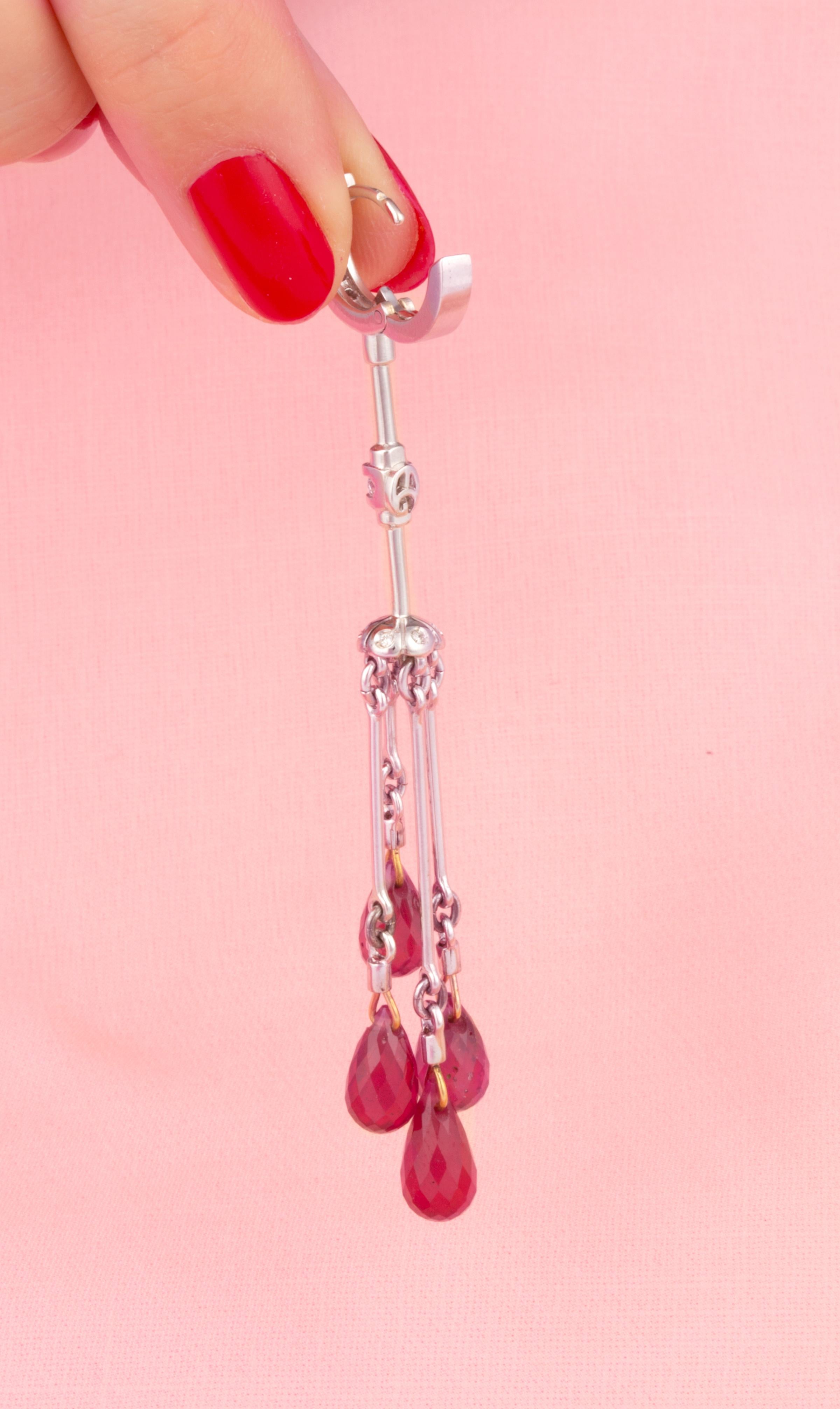 Ella Gafter Ruby Briolette Diamond Tassel Chandelier Earrings In New Condition For Sale In New York, NY