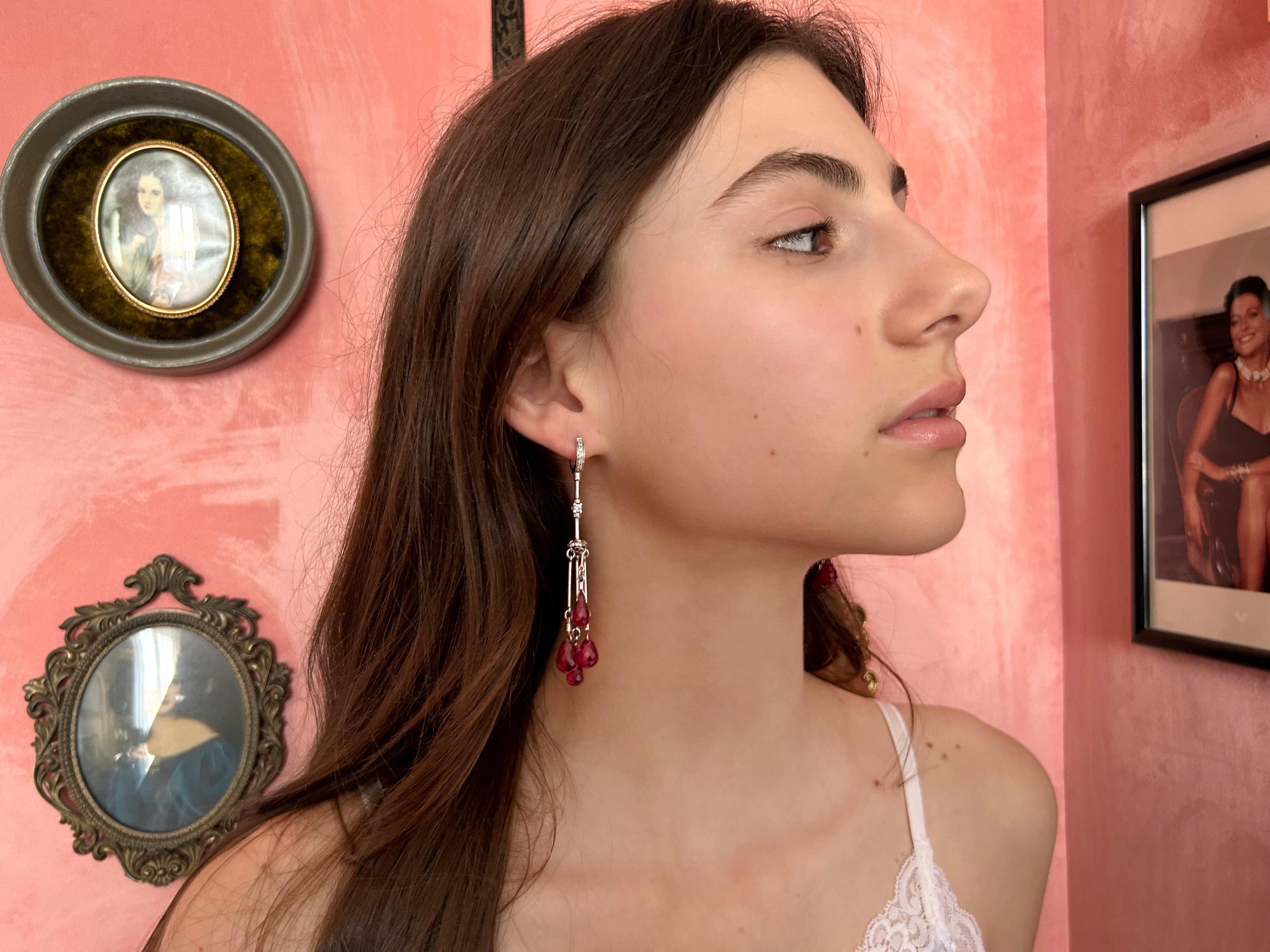 Ella Gafter Ruby Briolette Diamond Tassel Chandelier Earrings For Sale 1