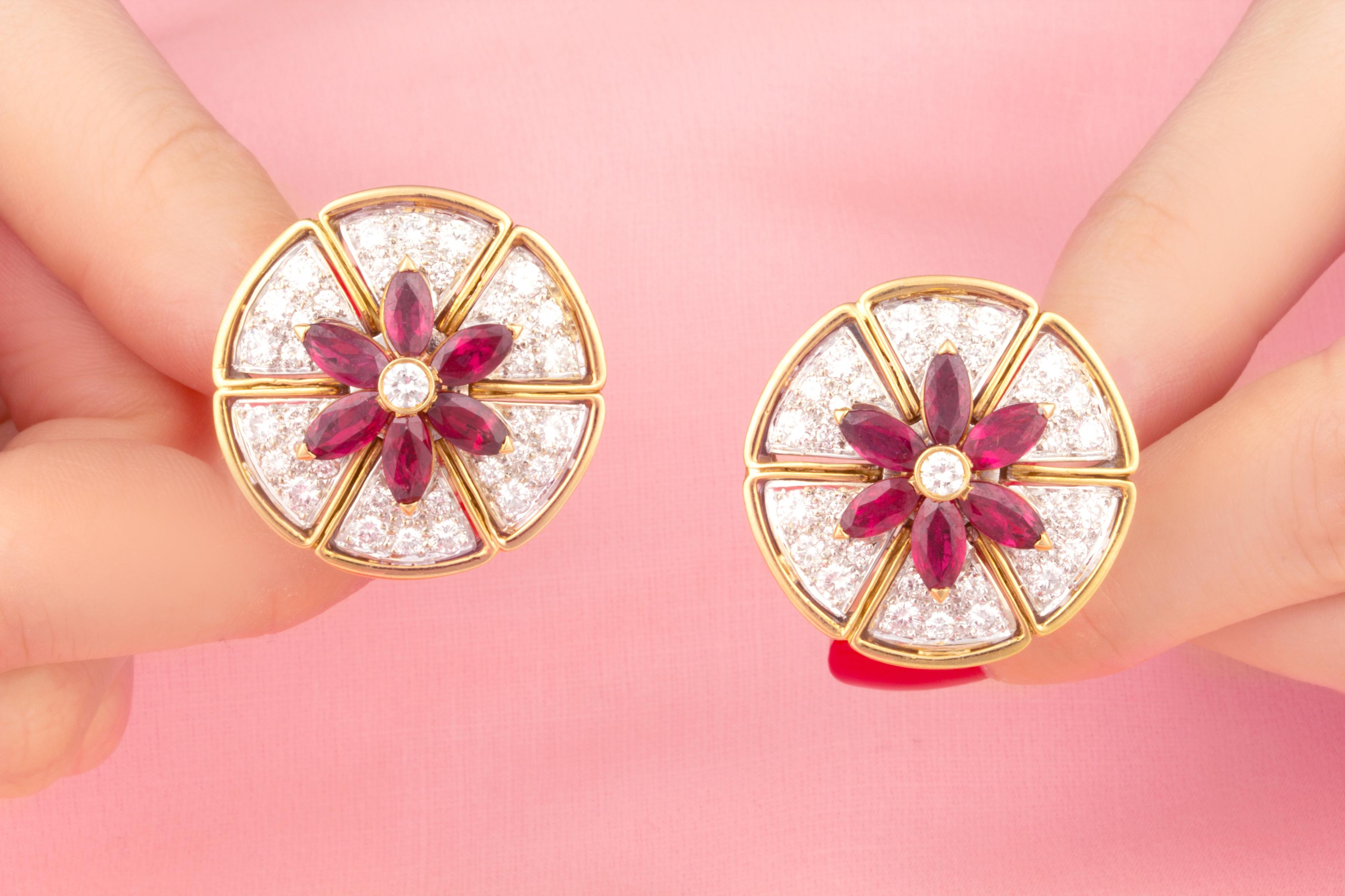 Marquise Cut Ella Gafter Ruby Diamond Clip On Earrings For Sale