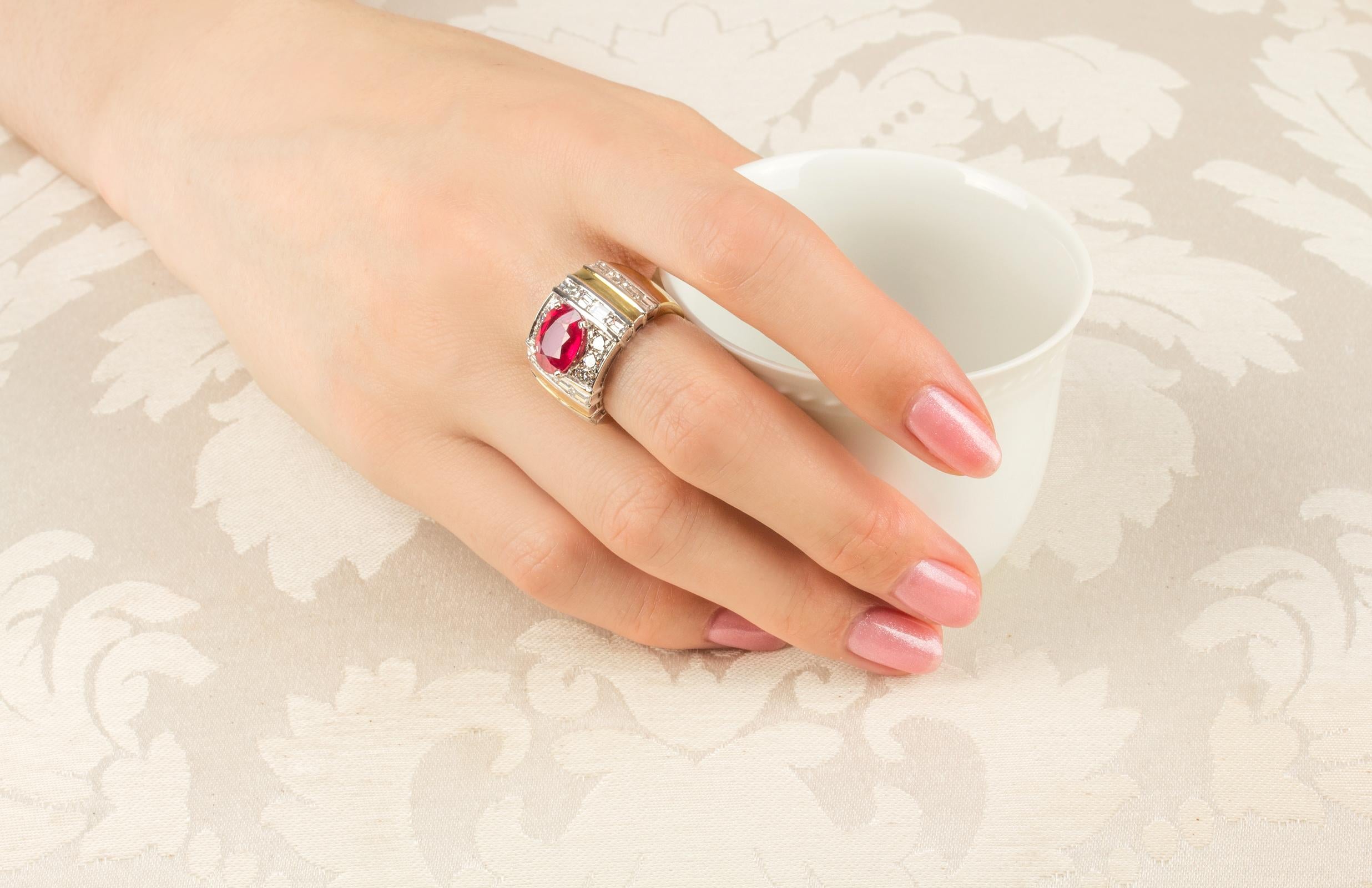 Artist Ruby and Diamond Cocktail Ring White Yellow Gold Design by Ella Gafter For Sale