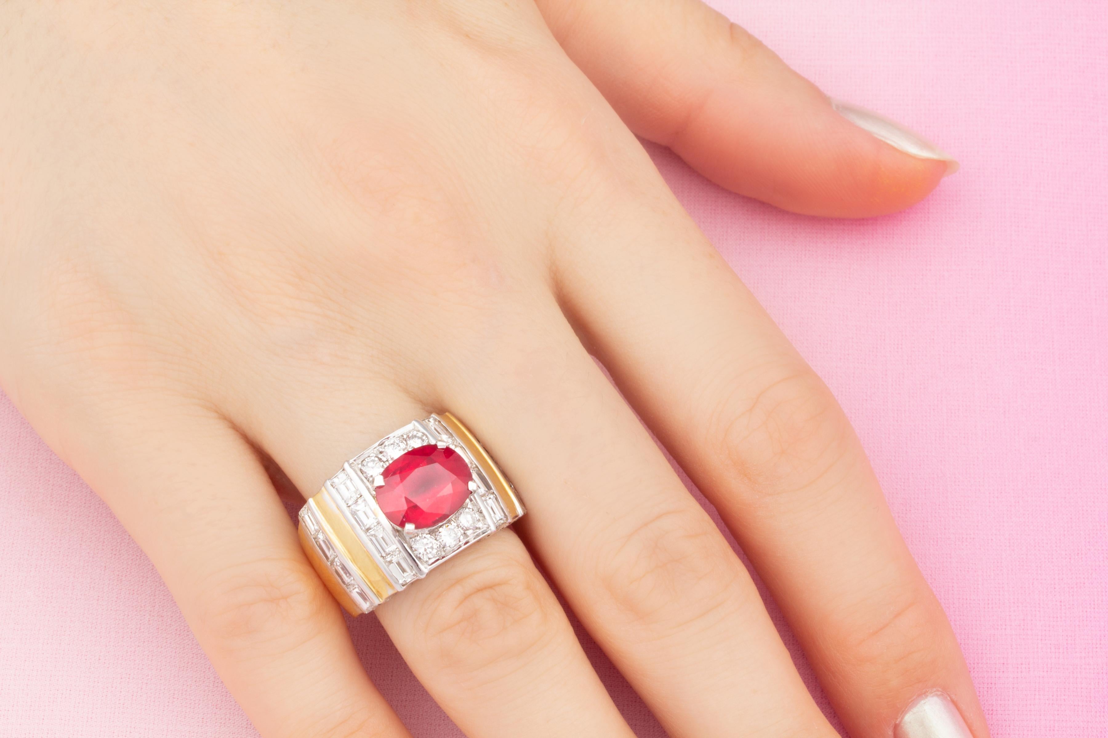Oval Cut Ruby and Diamond Cocktail Ring White Yellow Gold Design by Ella Gafter For Sale