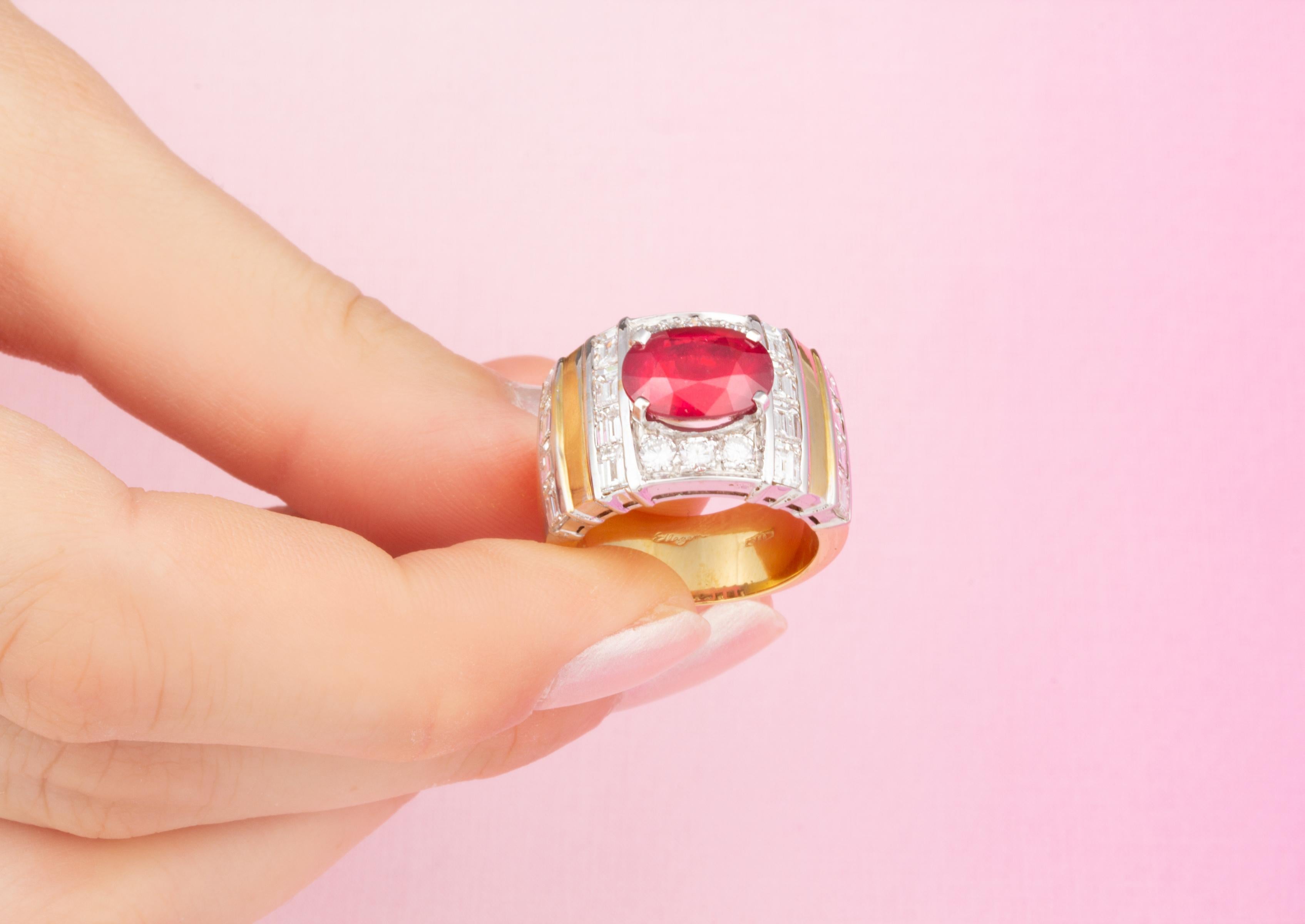 Ruby and Diamond Cocktail Ring White Yellow Gold Design by Ella Gafter In New Condition For Sale In New York, NY