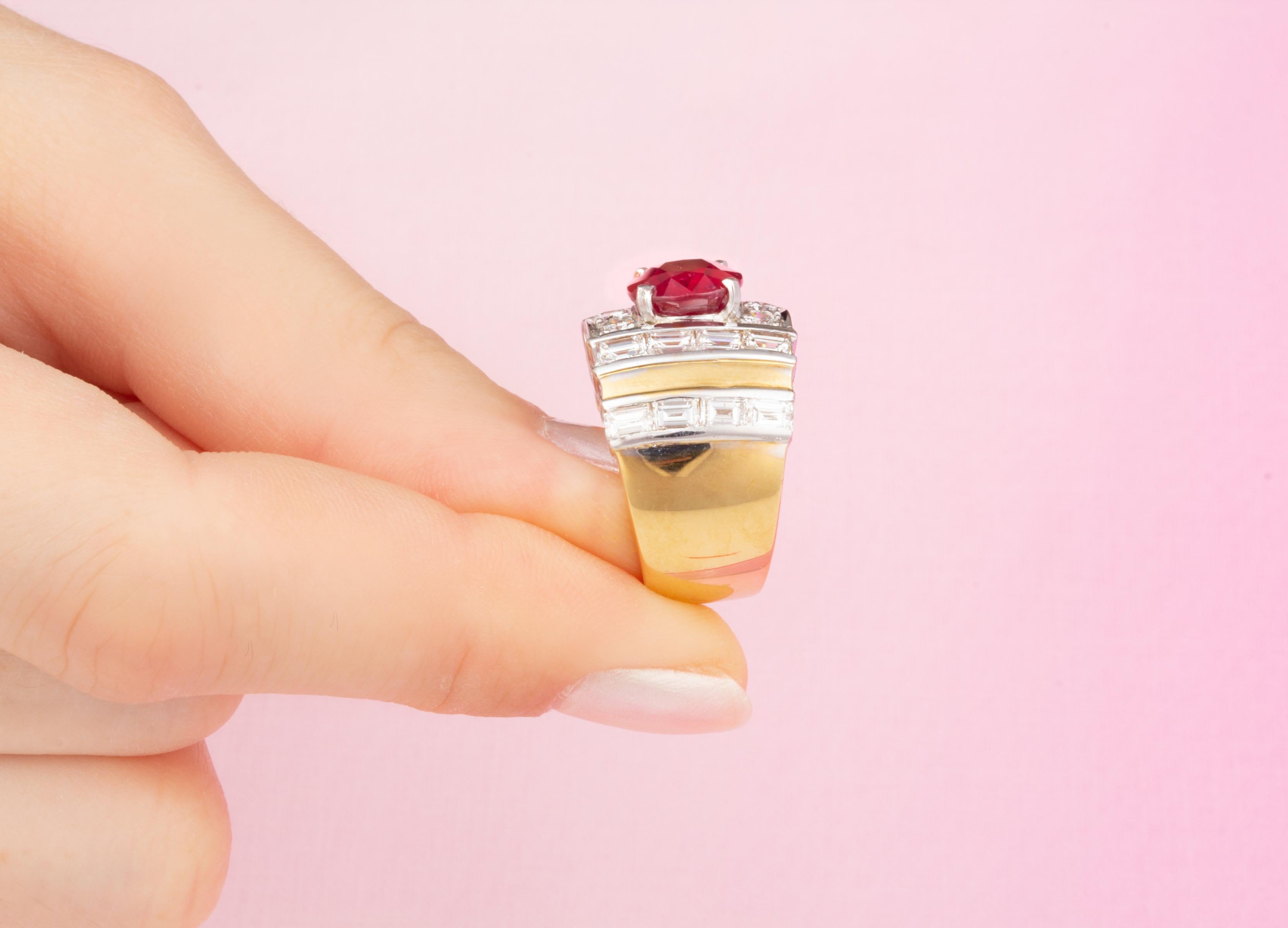Ruby and Diamond Cocktail Ring White Yellow Gold Design by Ella Gafter For Sale 1