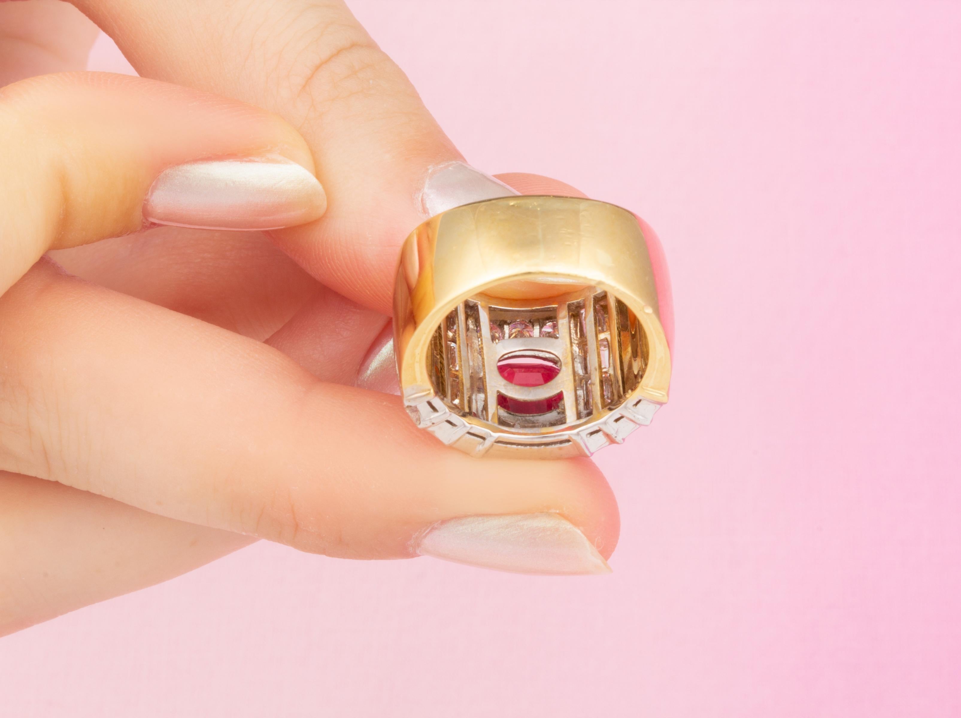 Ruby and Diamond Cocktail Ring White Yellow Gold Design by Ella Gafter For Sale 2