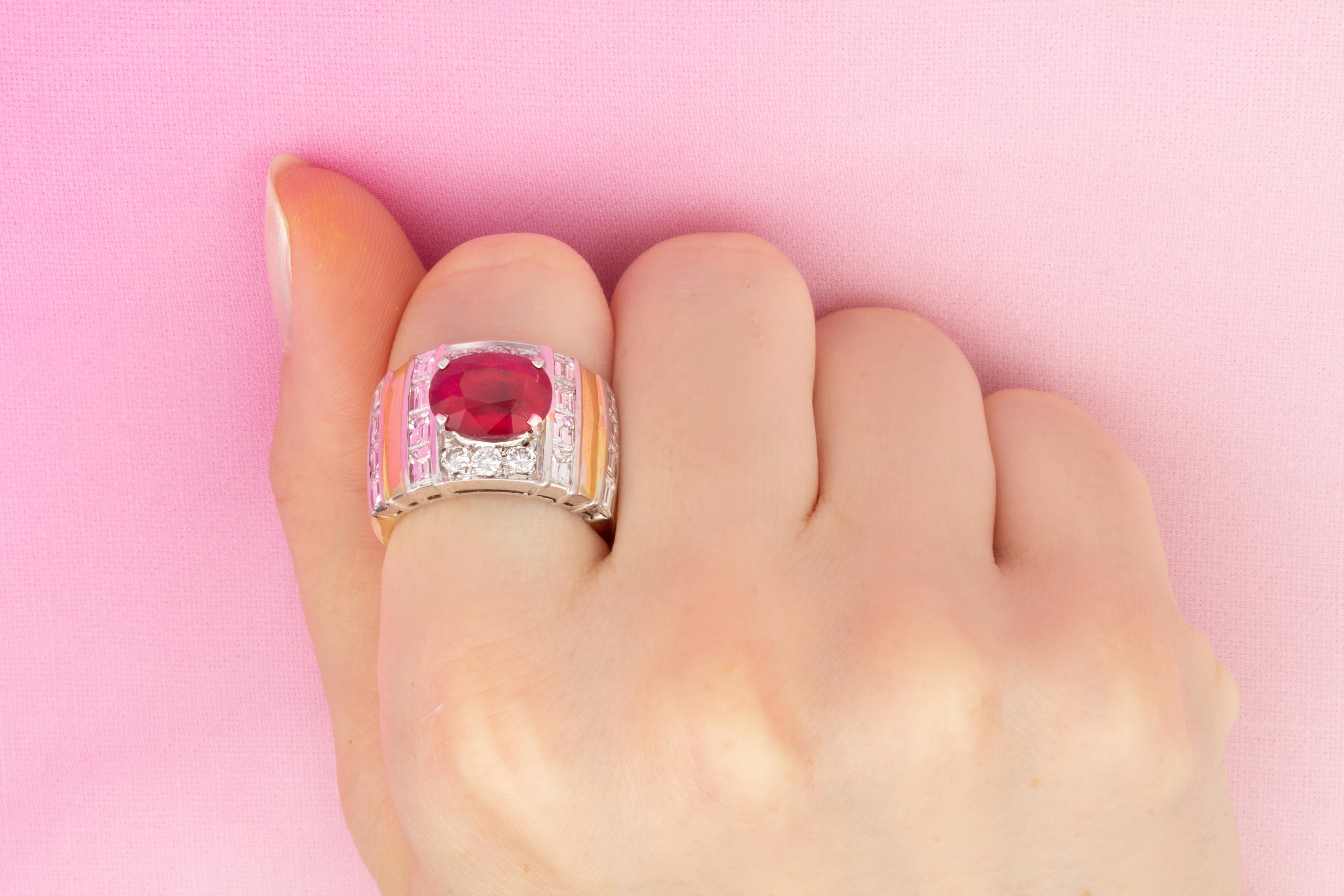 Ruby and Diamond Cocktail Ring White Yellow Gold Design by Ella Gafter For Sale 3
