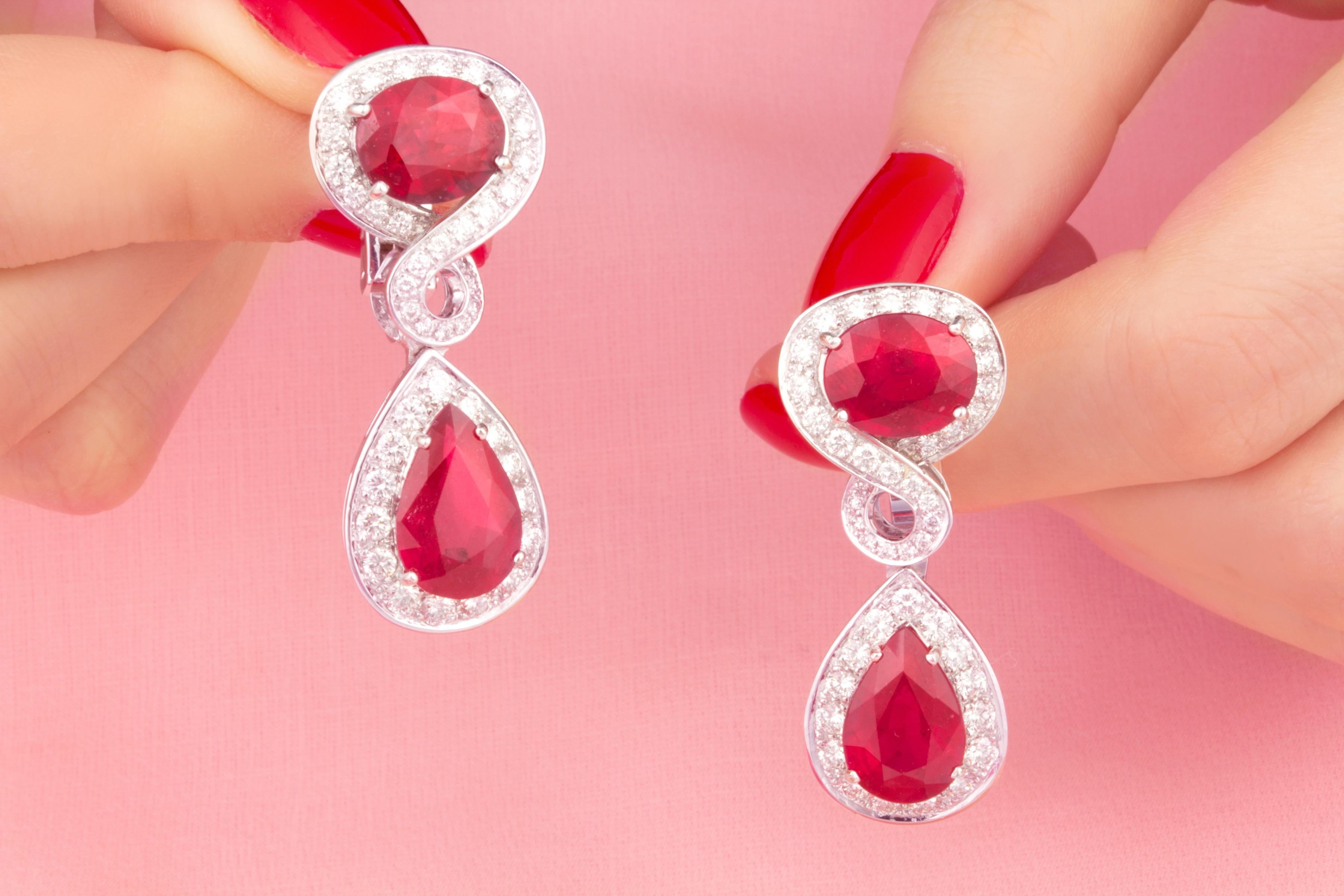 Ella Gafter Ruby Diamond Drop Earrings In New Condition For Sale In New York, NY