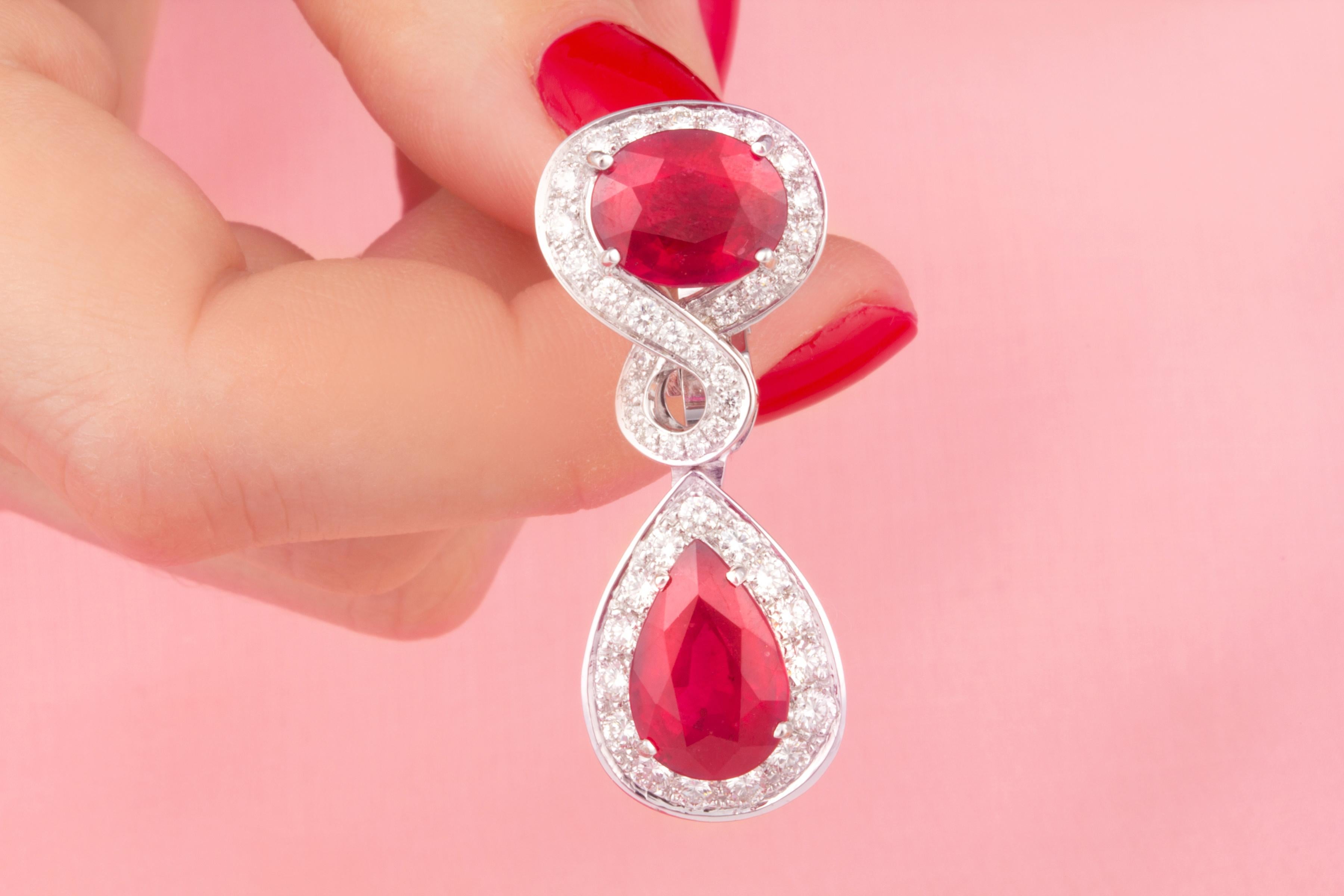 Ella Gafter Ruby Diamond Drop Earrings For Sale 2