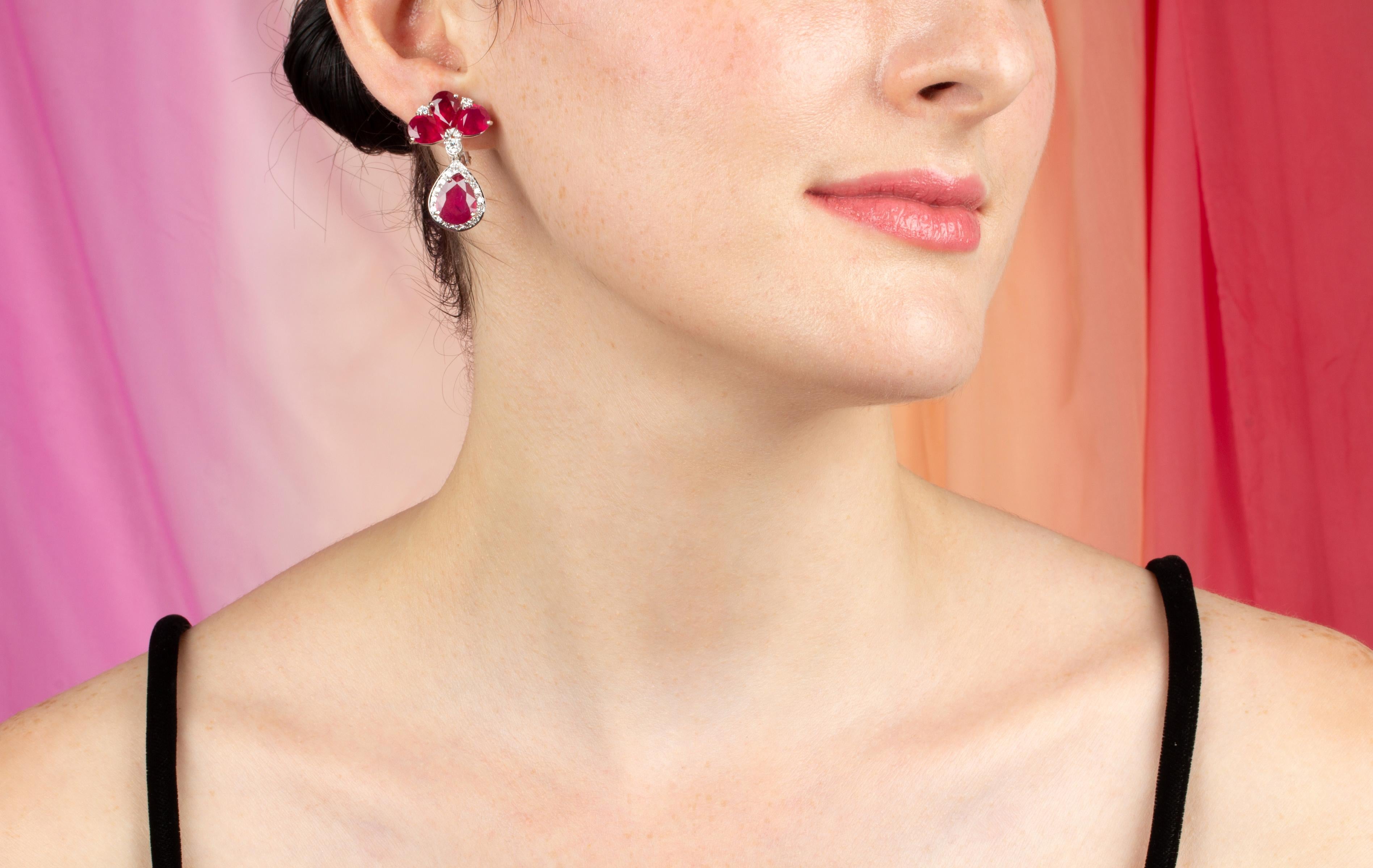 Pendientes de gota de rubí y diamante diseñados por Ella Gafter Artista en venta