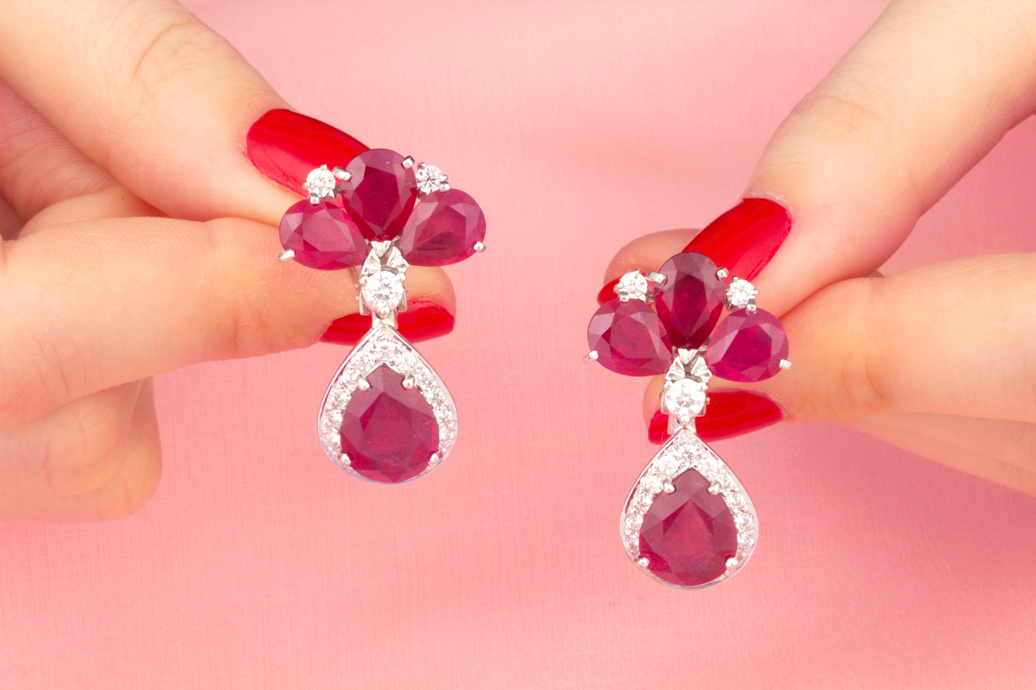 Ella Gafter Ruby Diamond Drop Earrings In New Condition For Sale In New York, NY
