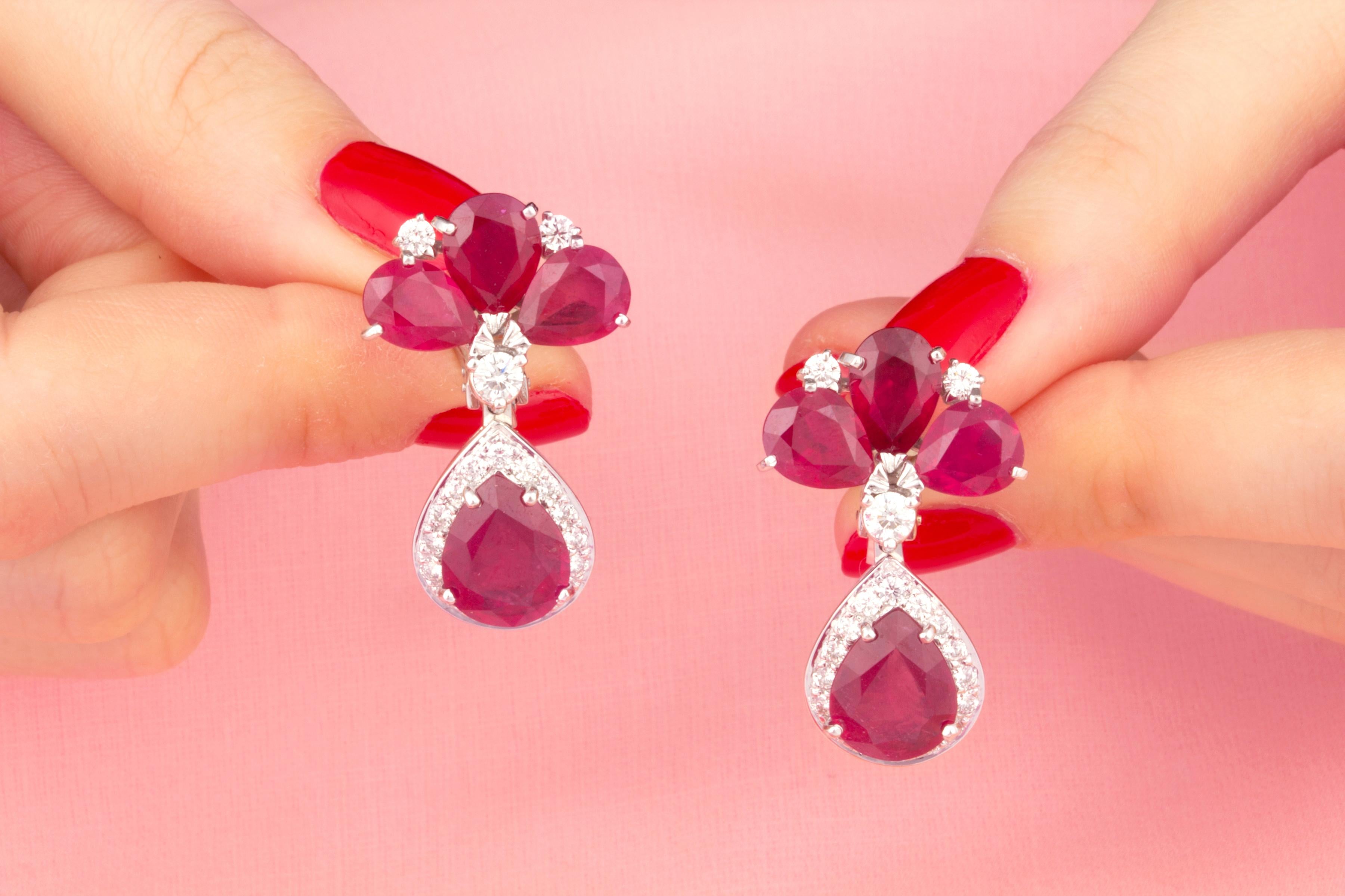 Pendientes de gota de rubí y diamante diseñados por Ella Gafter en Nuevo estado para la venta en New York, NY