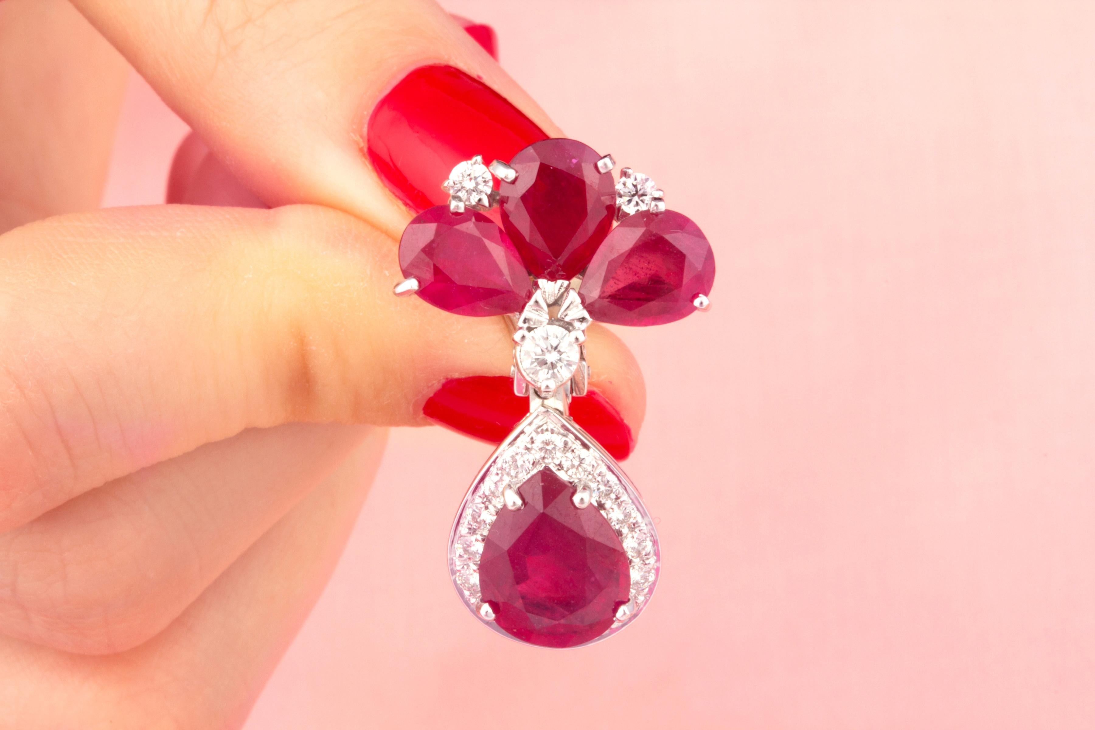 Pendientes de gota de rubí y diamante diseñados por Ella Gafter en venta 2