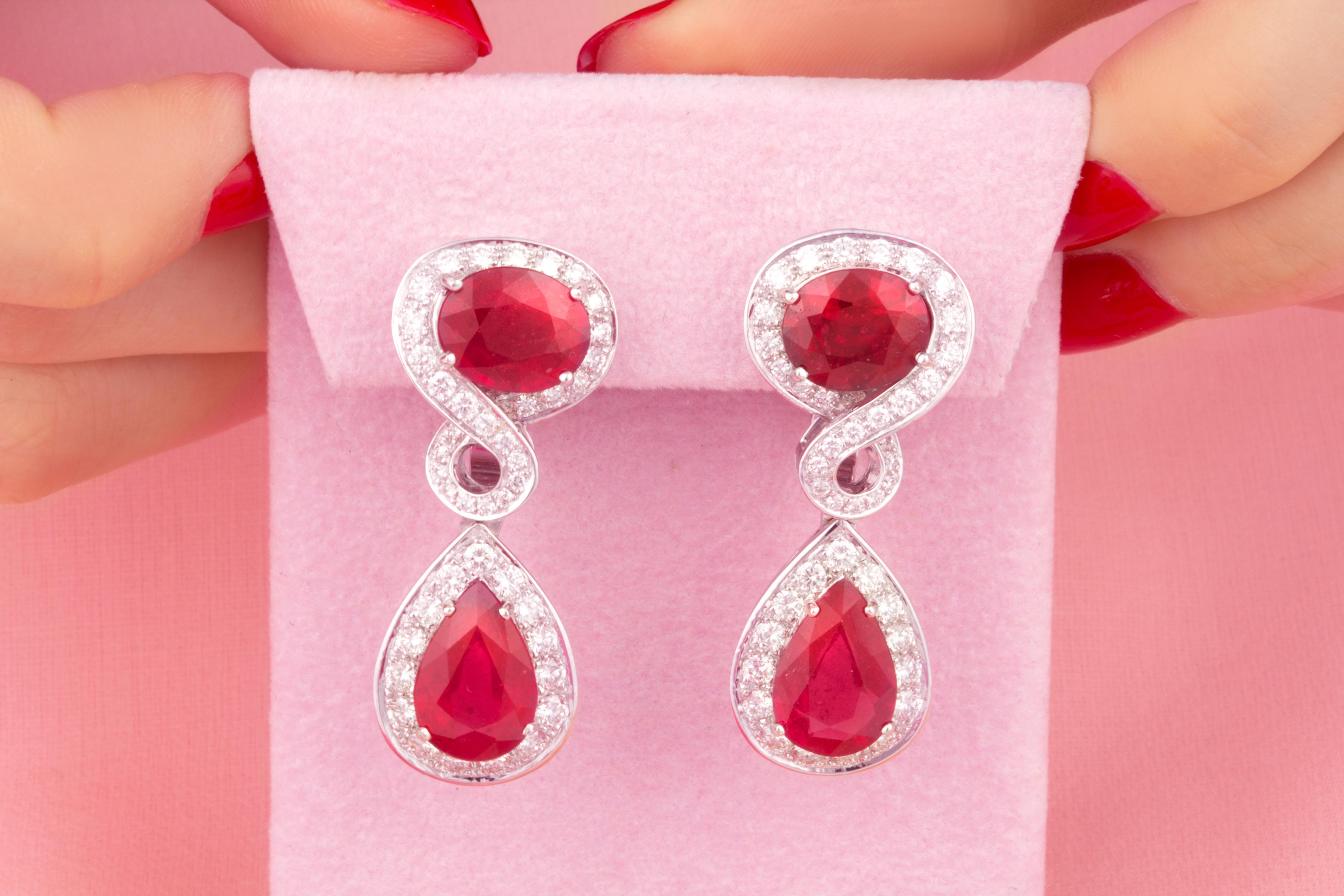 Brilliant Cut Ella Gafter Ruby Diamond Drop Earrings For Sale