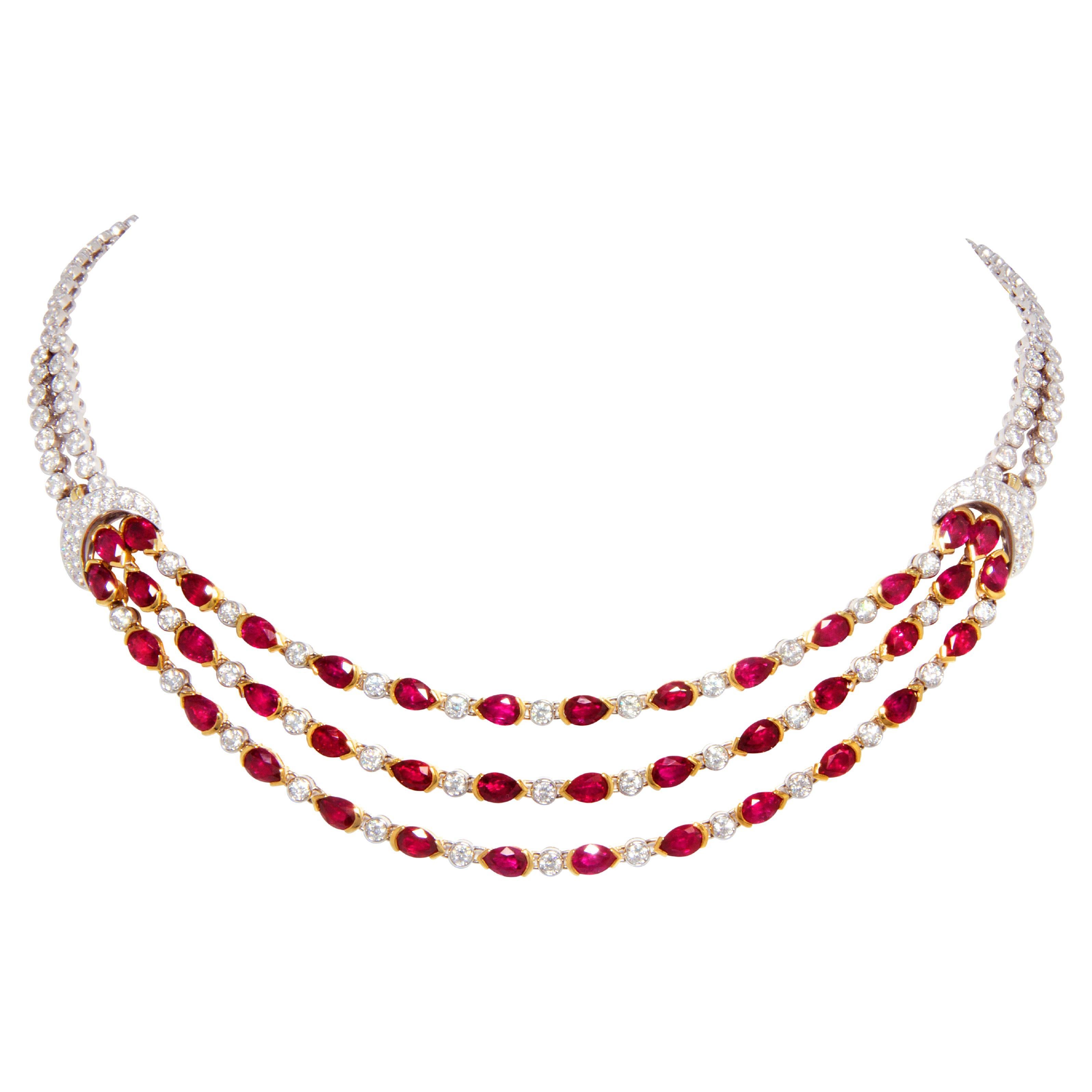 Ella Gafter Ruby Diamond Gold Necklace For Sale