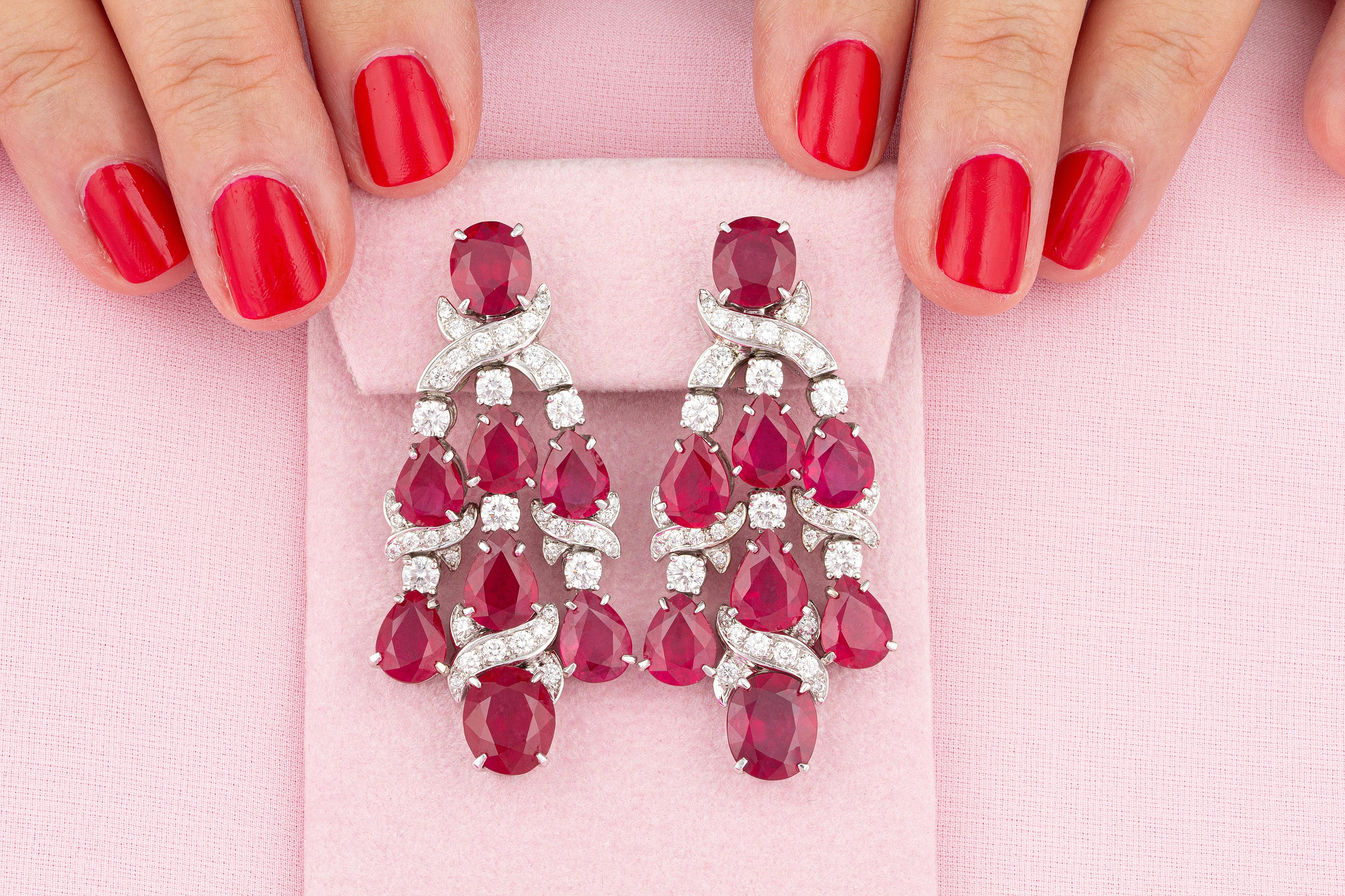 Ella Gafter Ruby Diamond Necklace Earrings Chandelier Set For Sale 3
