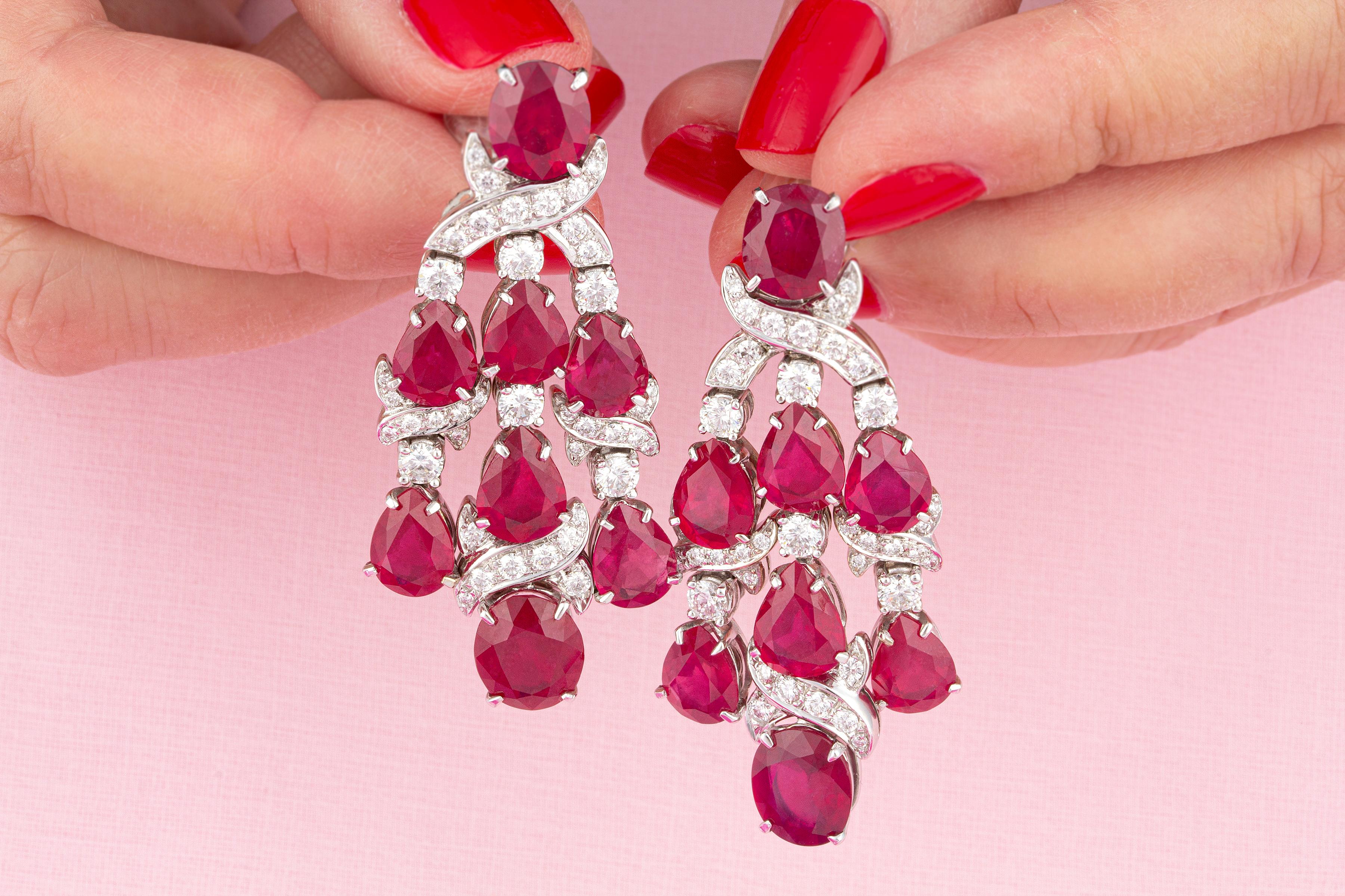 Ella Gafter Ruby Diamond Necklace Earrings Chandelier Set For Sale 4