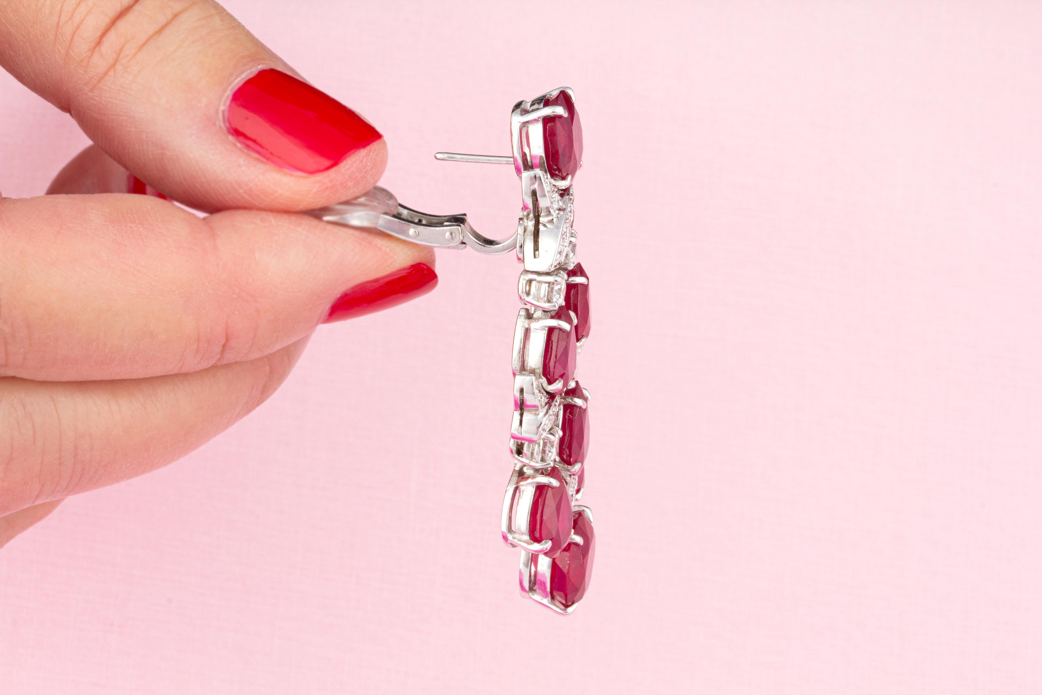 Ella Gafter Ruby Diamond Necklace Earrings Chandelier Set For Sale 5