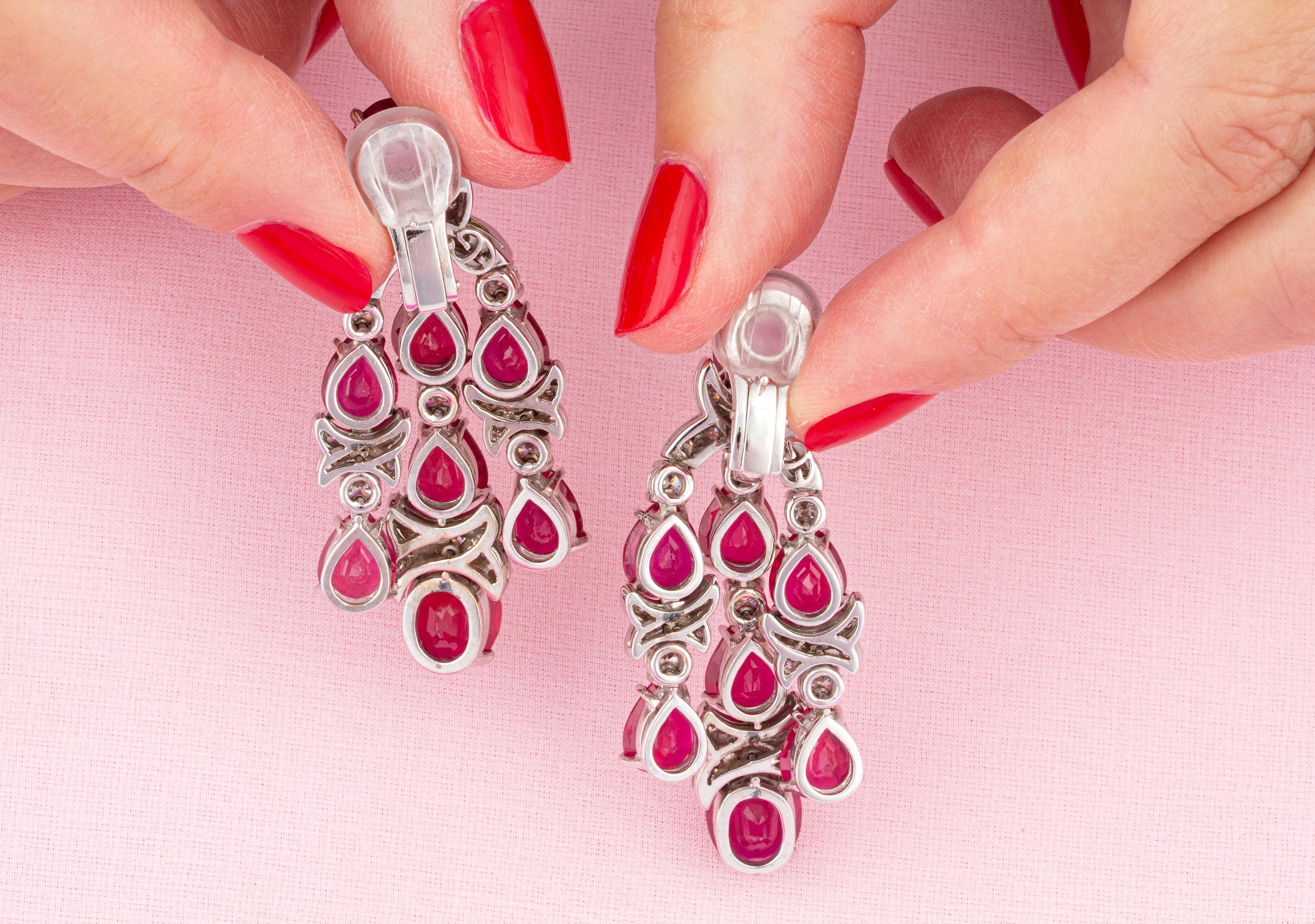 Ella Gafter Ruby Diamond Necklace Earrings Chandelier Set For Sale 8