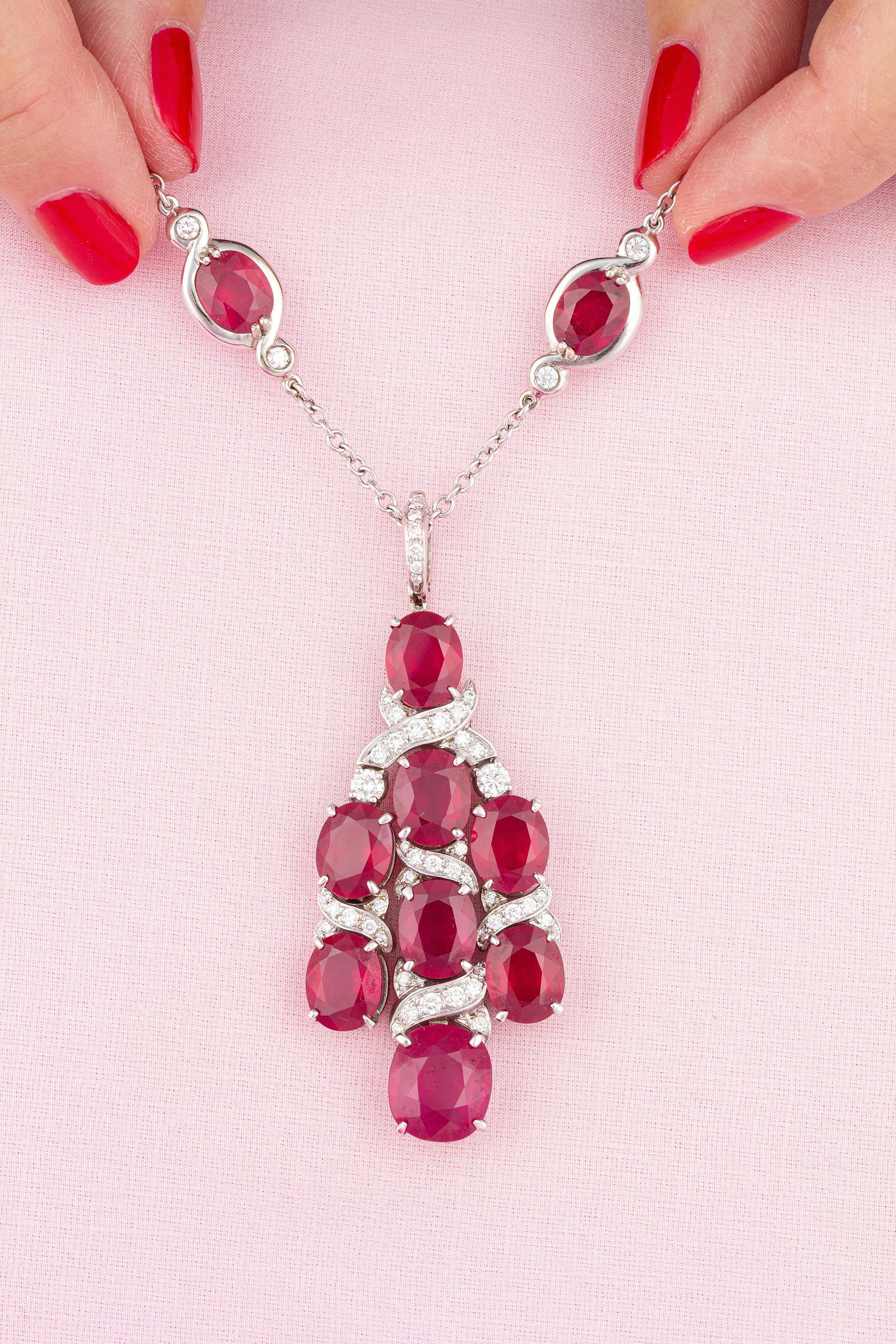 Ella Gafter Ruby Diamond Necklace Earrings Chandelier Set For Sale at ...