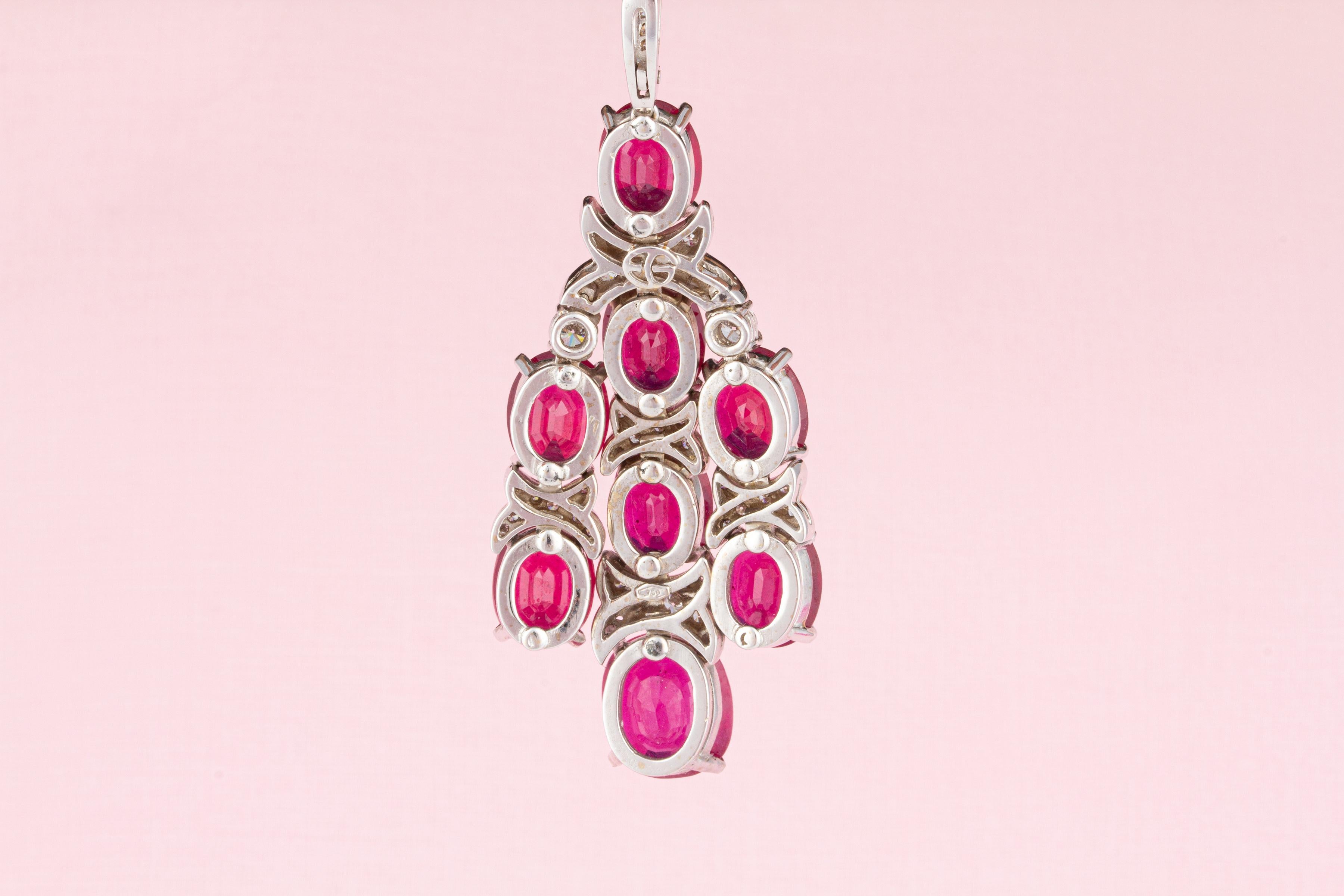 Artist Ella Gafter Ruby Diamond Necklace Earrings Chandelier Set For Sale