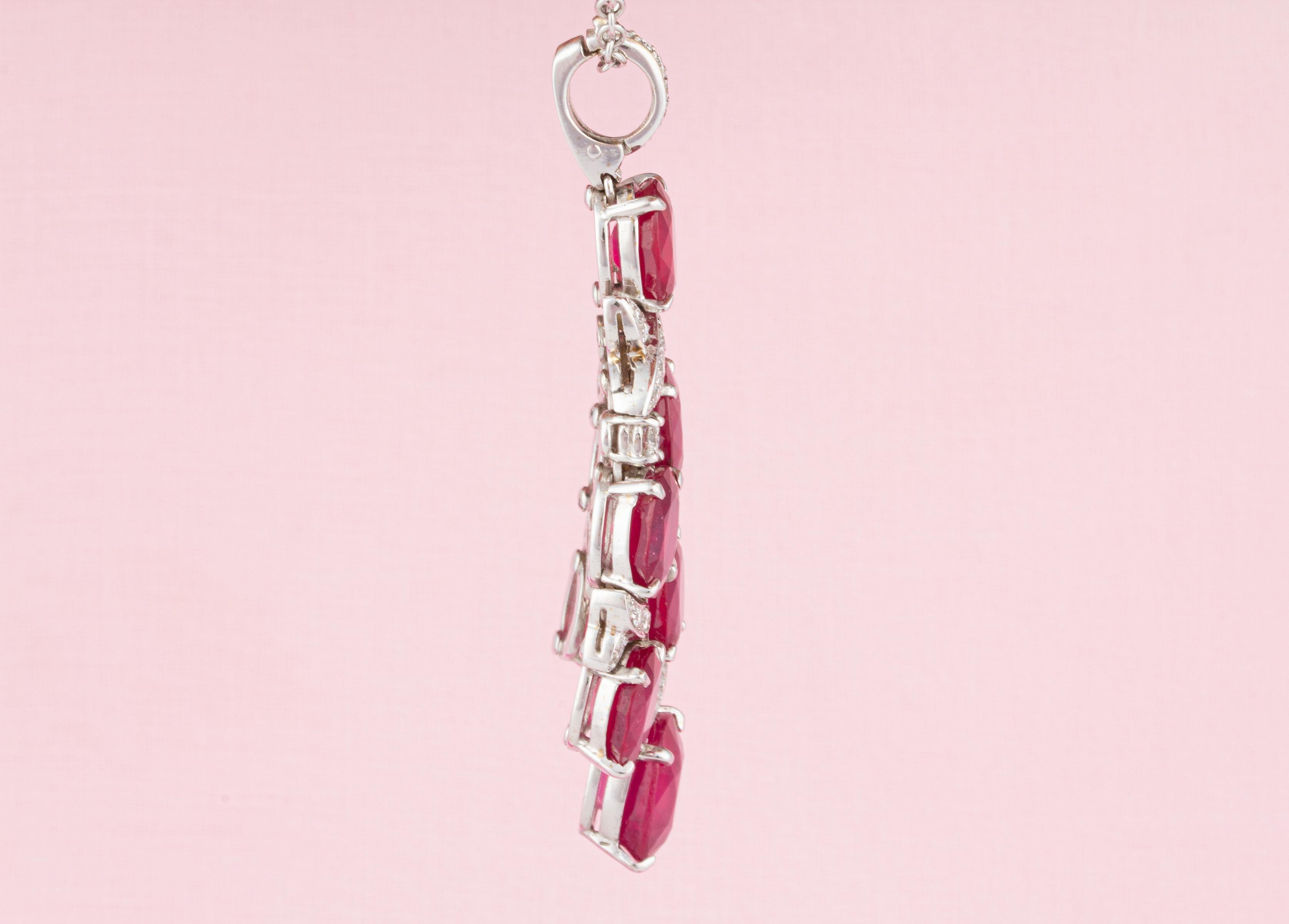 Brilliant Cut Ella Gafter Ruby Diamond Necklace Earrings Chandelier Set For Sale