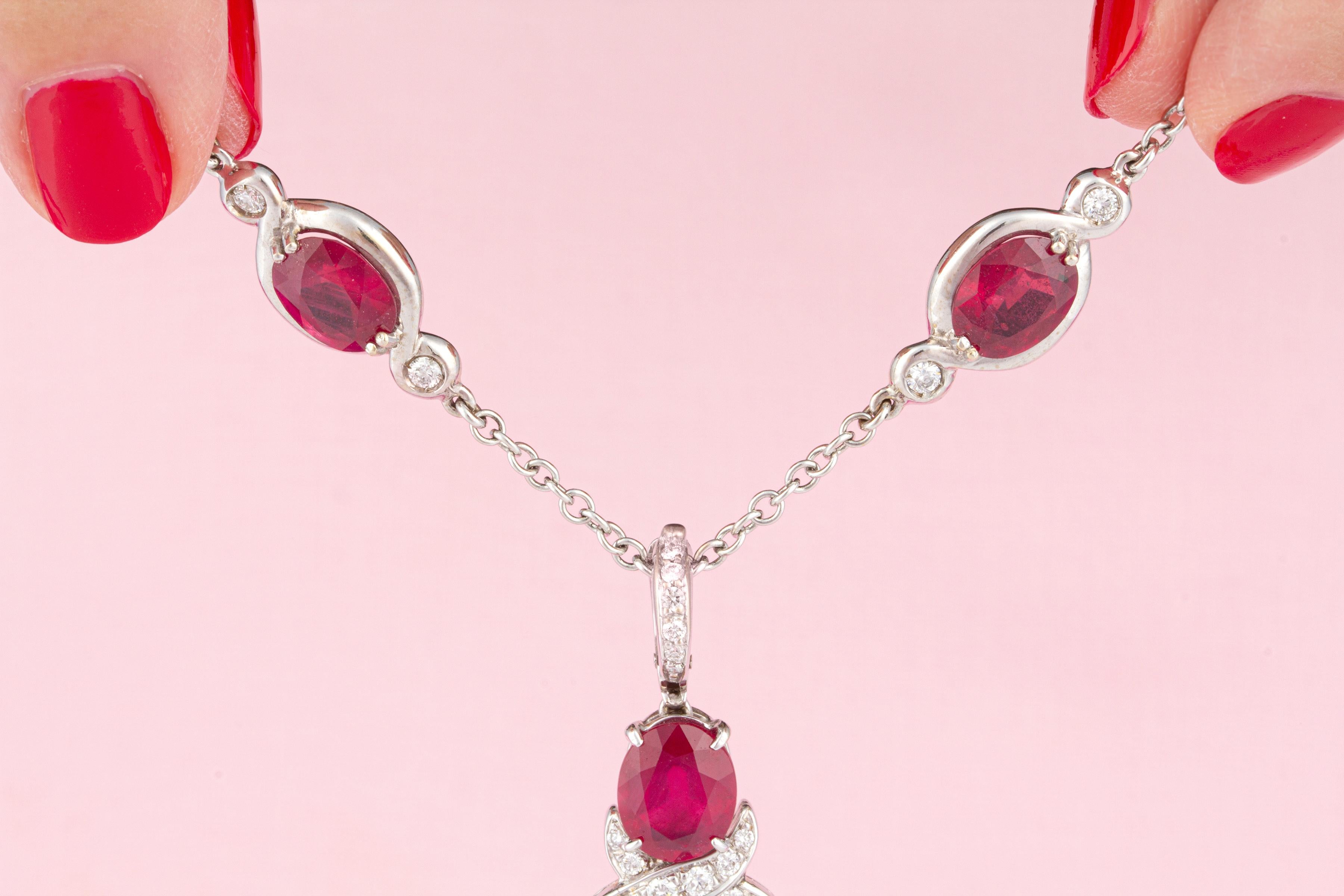 Women's Ella Gafter Ruby Diamond Necklace Earrings Chandelier Set For Sale