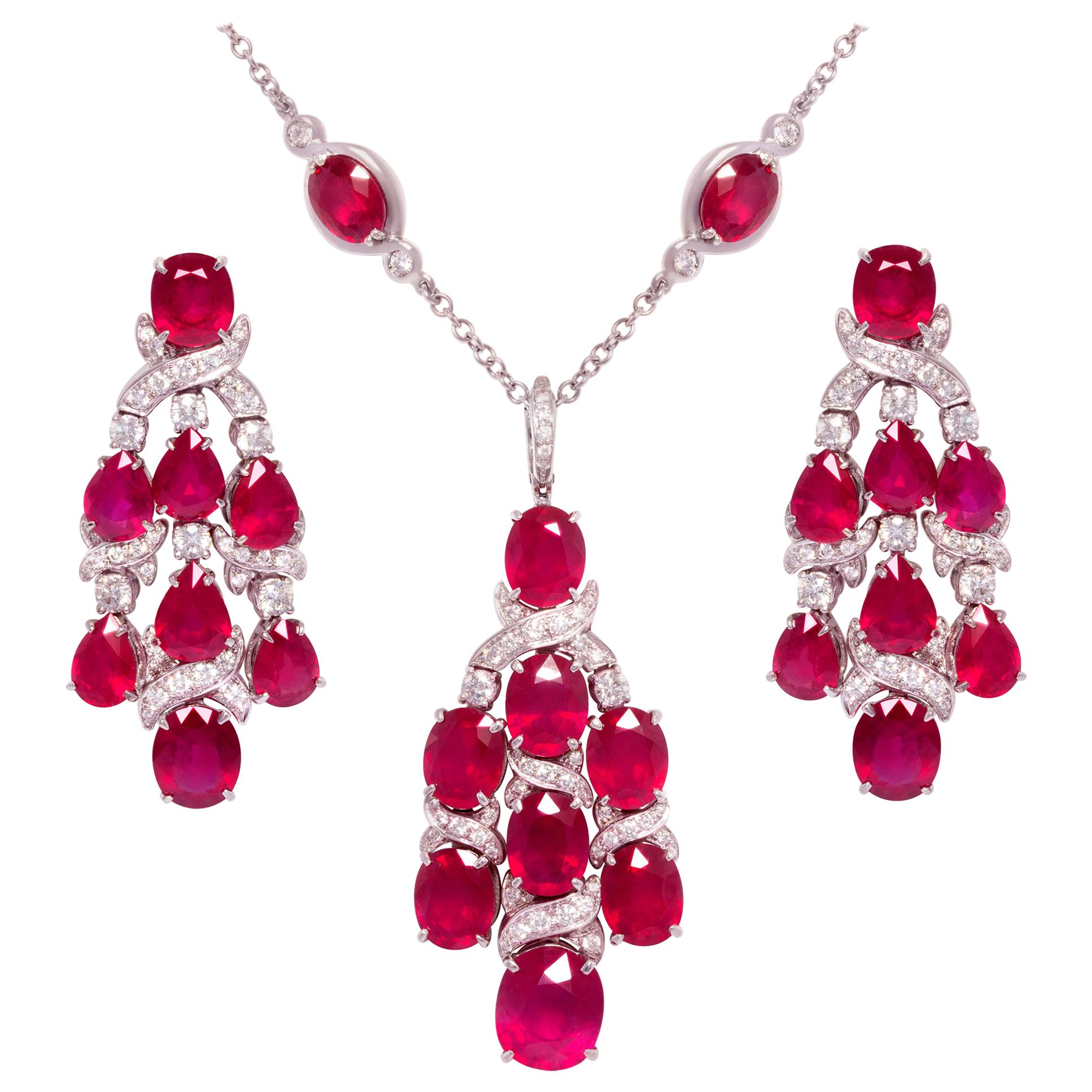 Ella Gafter Collier diamant rubis Boucles d'oreilles Chandelier