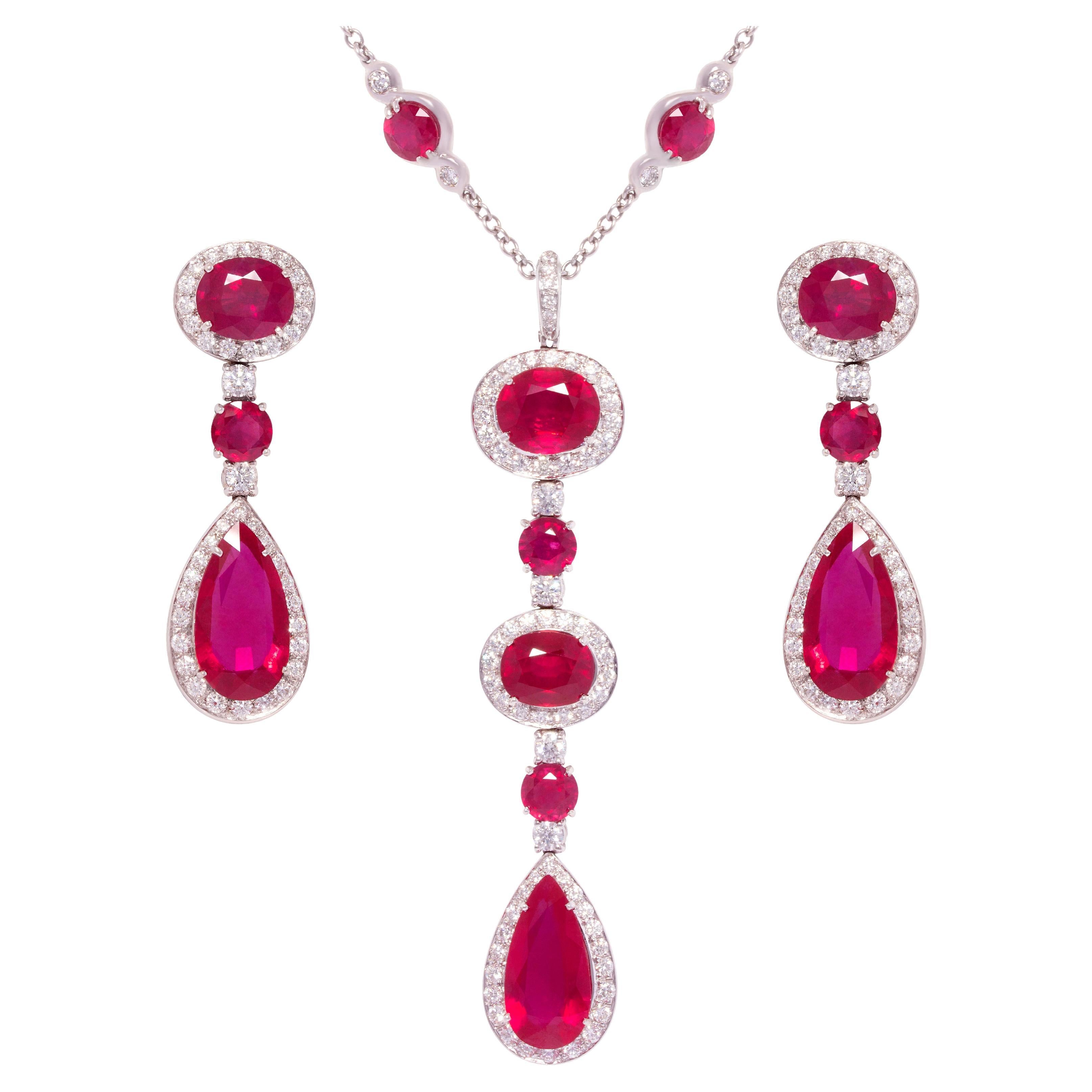 Ruby and Diamond Necklace Earrings Set Design by Ella Gafter