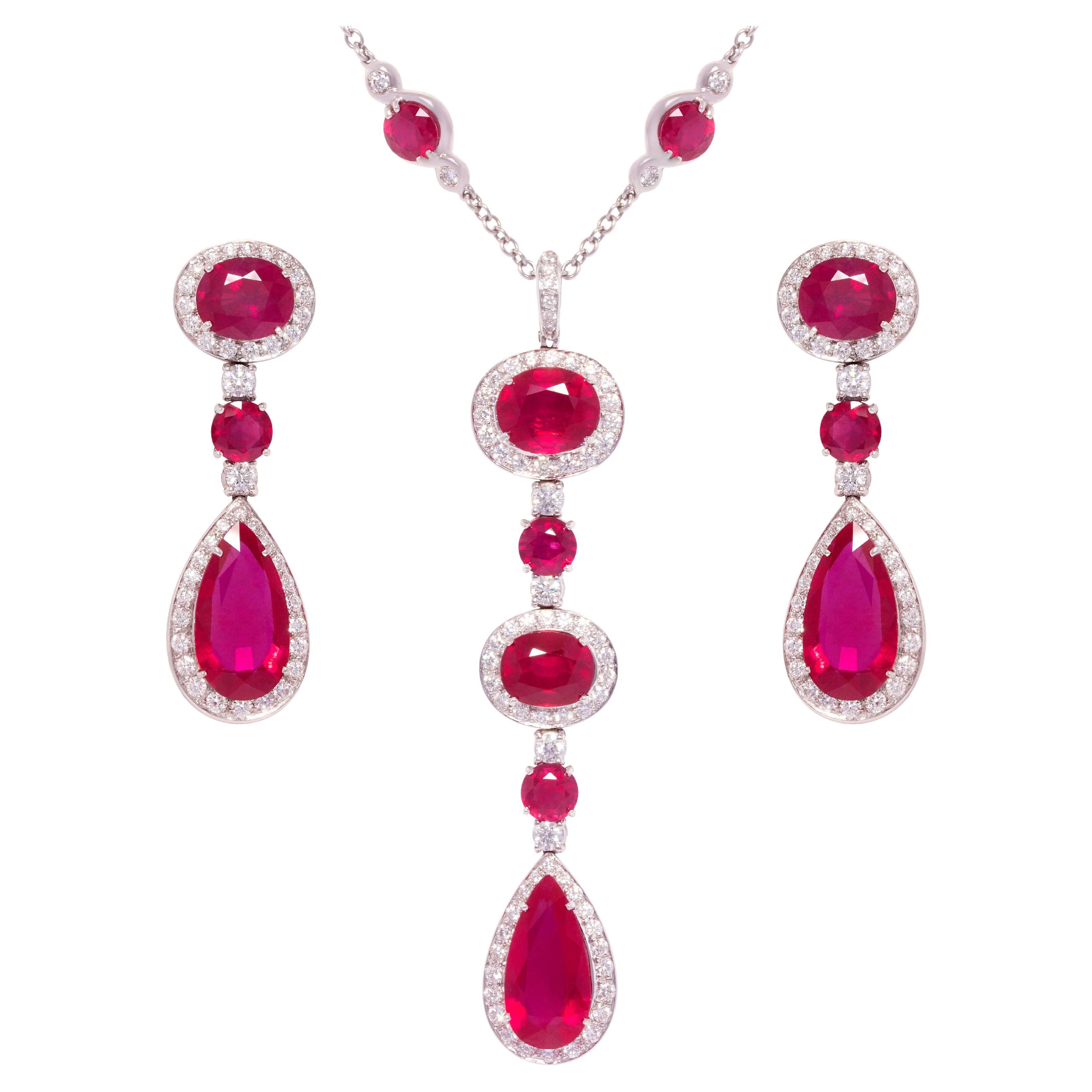 Ella Gafter Collier diamant rubis Boucles d'oreilles en vente