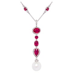Ella Gafter Ruby Diamond Pearl Pendant Necklace