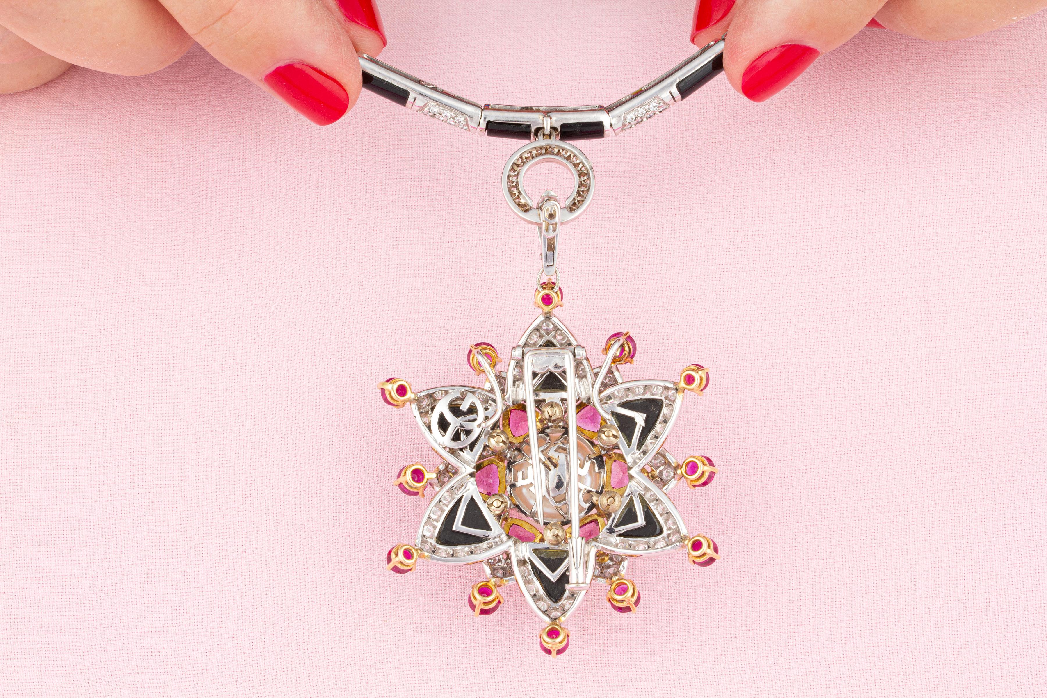 Artist Ella Gafter Ruby Diamond Star Necklace  For Sale