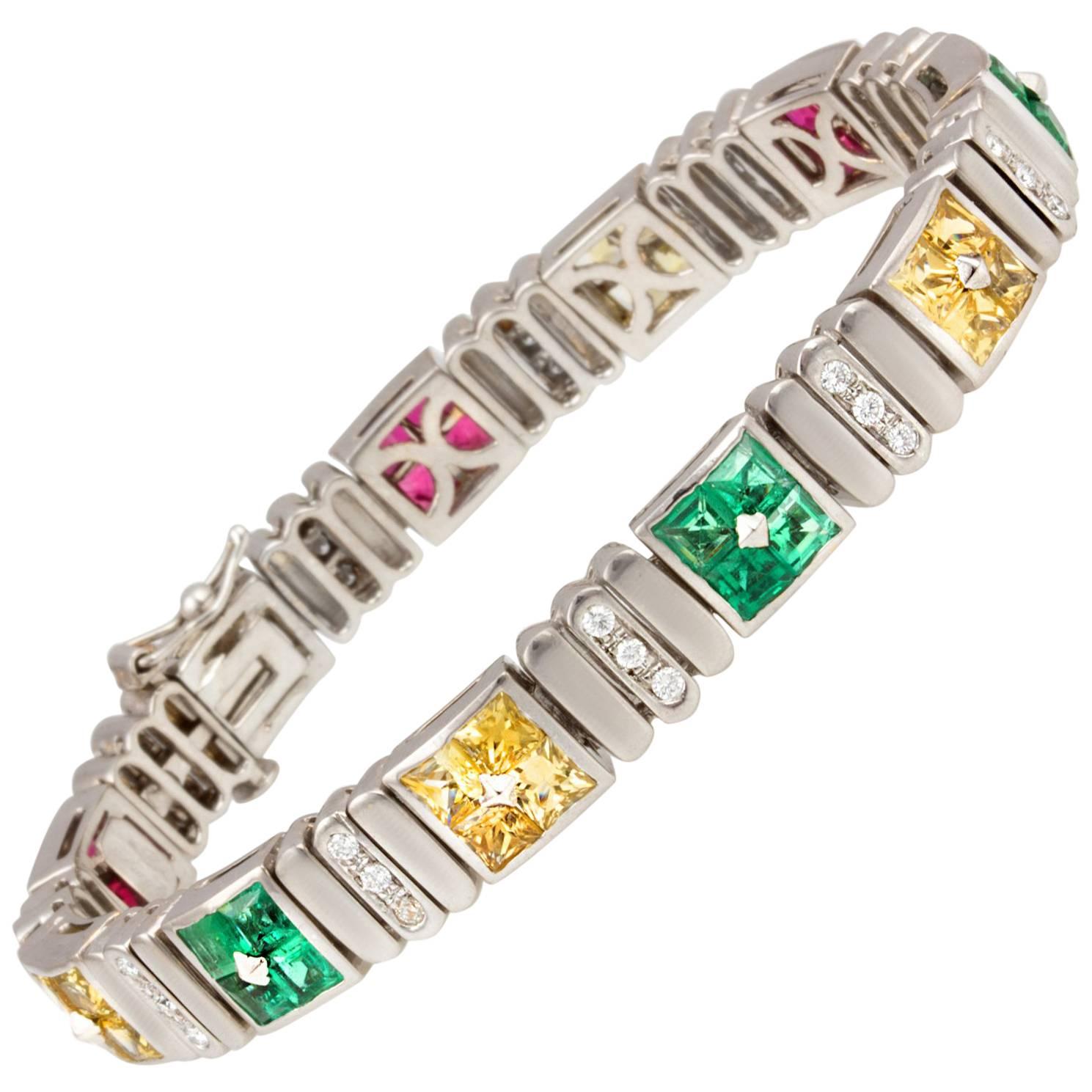 Ella Gafter Ruby Emerald Sapphire Diamond Bracelet