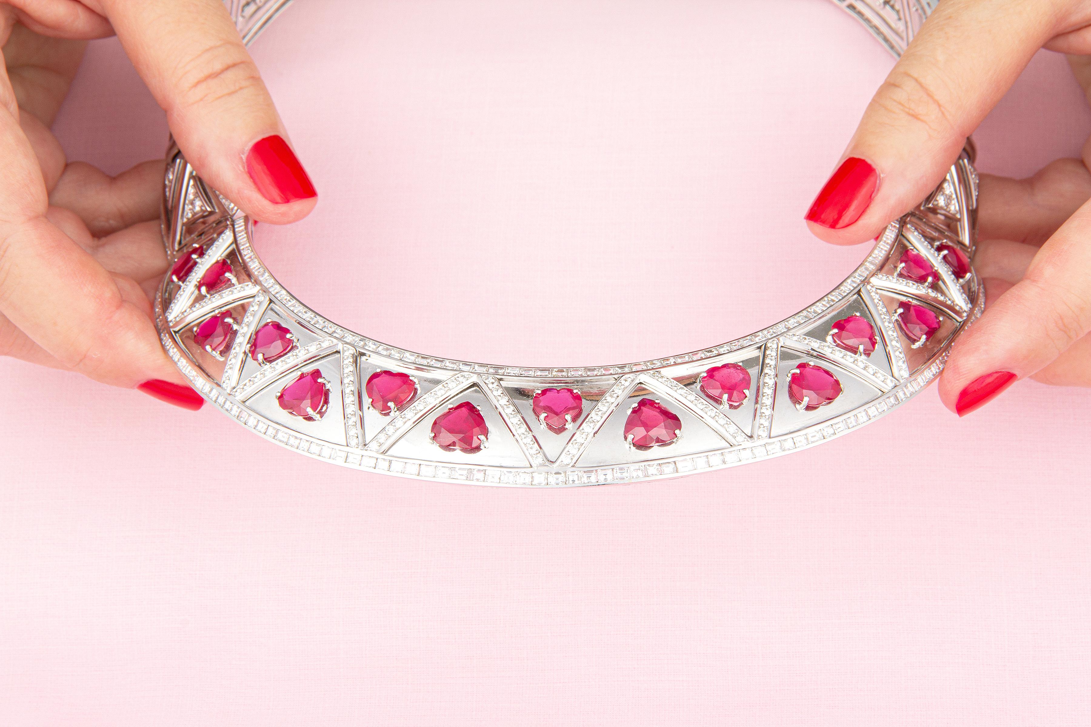 Ella Gafter Rubin-Halskette in Herzform mit Diamanten  im Angebot 4