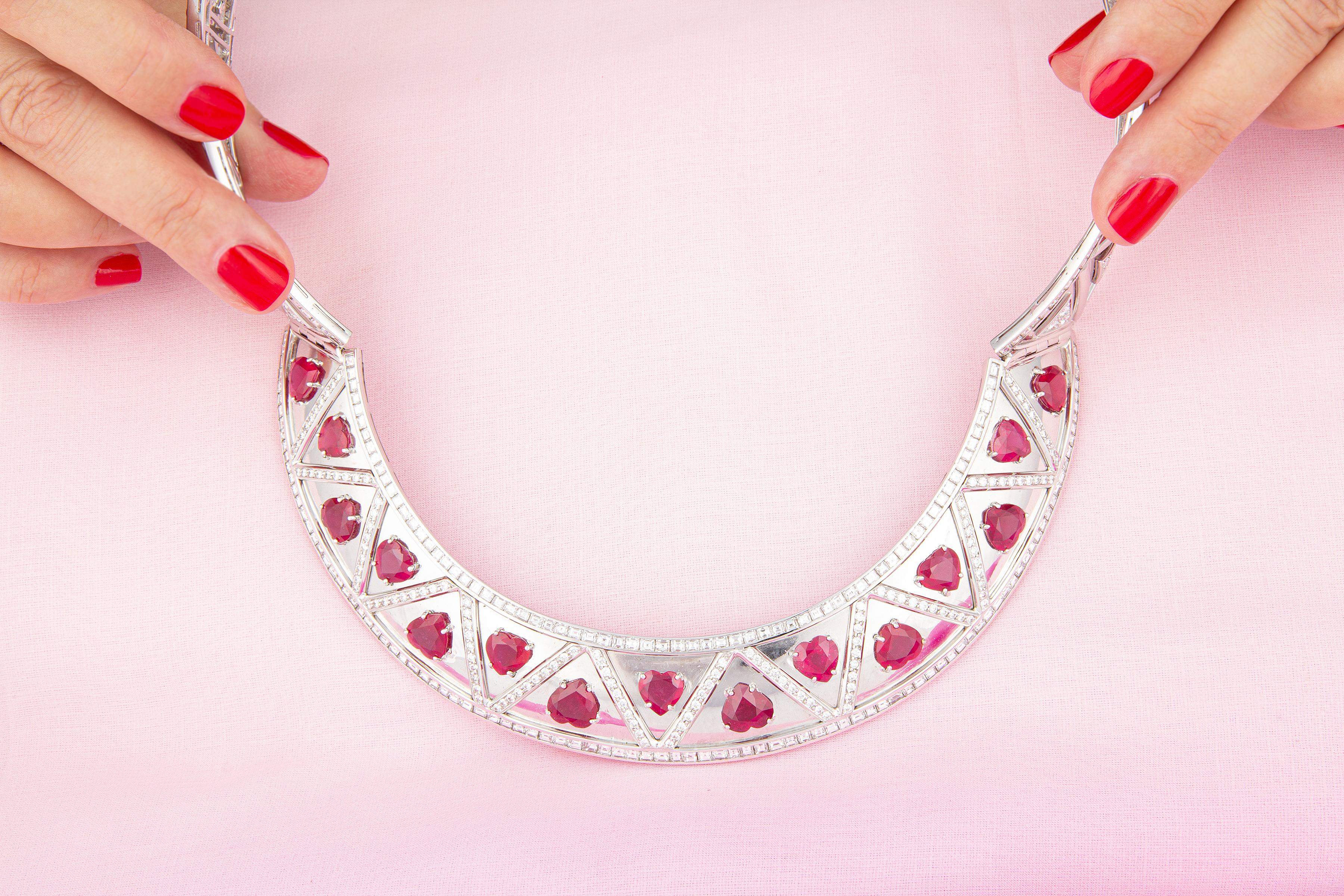 Women's Ella Gafter Ruby Heart Shape Diamond Necklace  For Sale