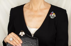 Tremblant Basket Brooch Ruby Sapphire Diamonds Design by Ella Gafter