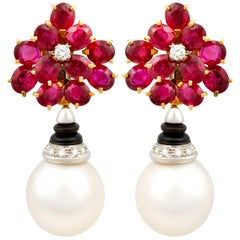 Ella Gafter Ruby South Sea Pearl and Diamond Earrings