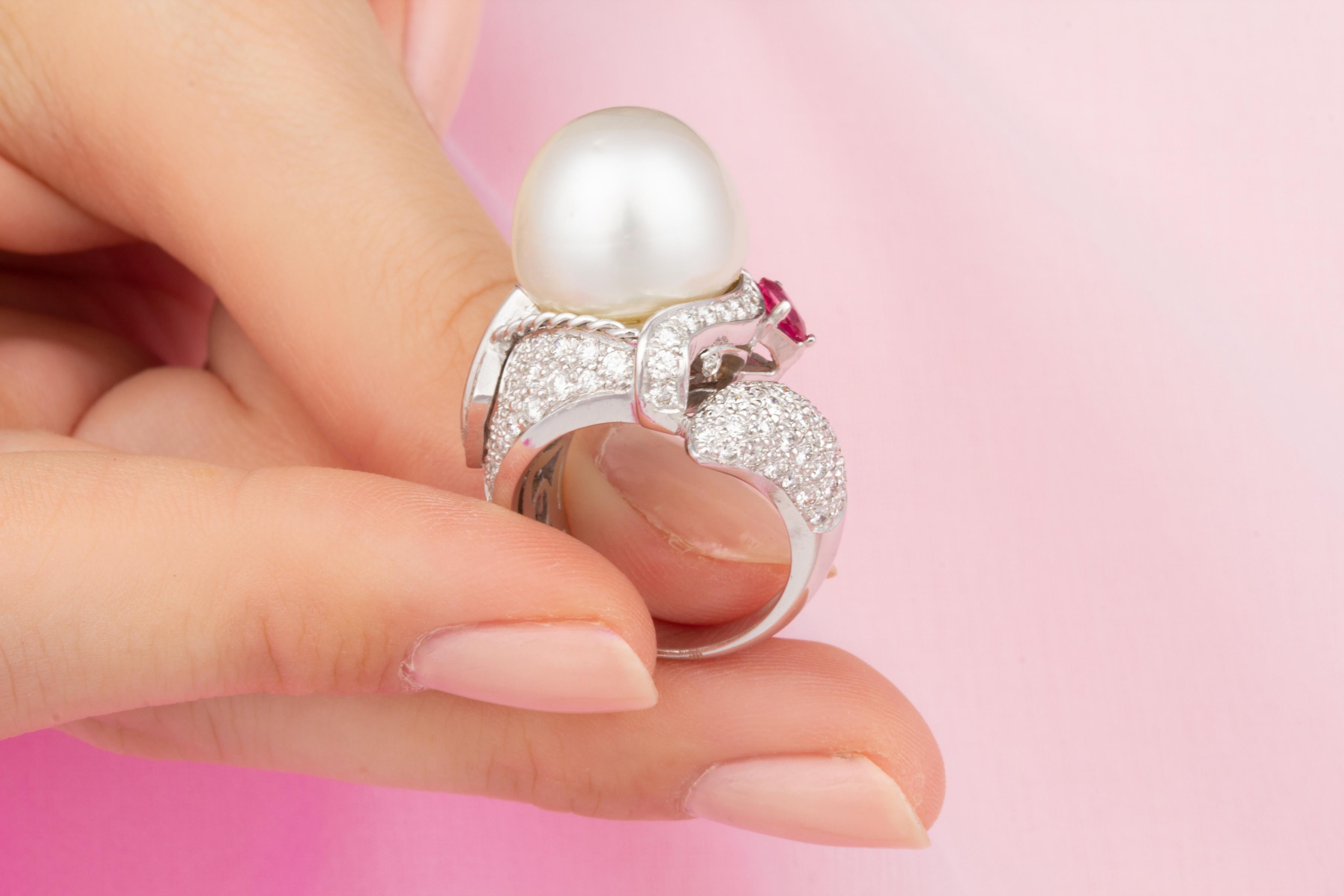 Ella Gafter Sagittarius Diamond Pearl Zodiac Ring  For Sale 1