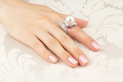 Sagittarius Zodiac Cocktail Ring South Sea Pearl Diamonds Design by Ella Gafter