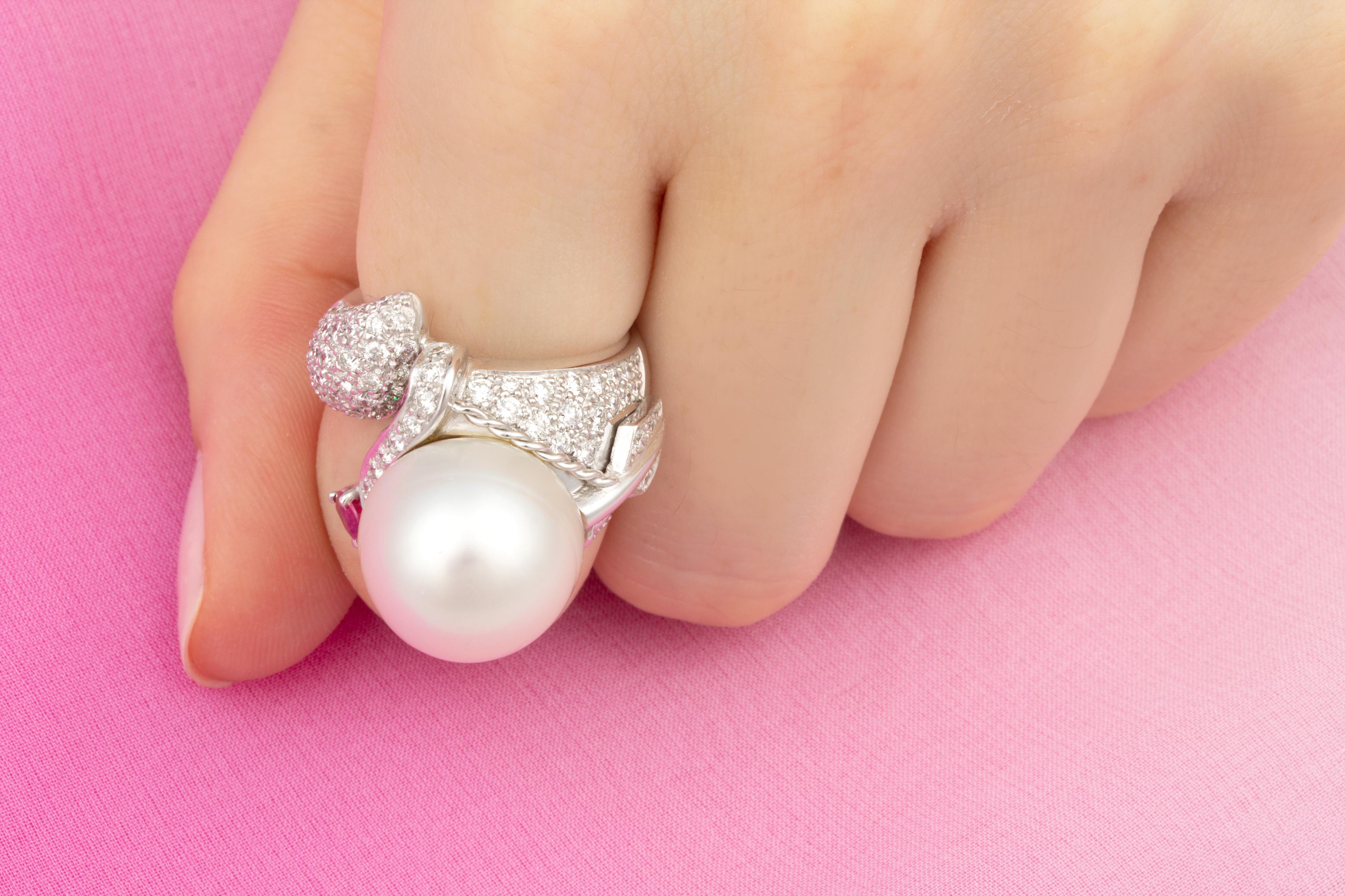 Brilliant Cut Ella Gafter Sagittarius Diamond Pearl Zodiac Ring  For Sale