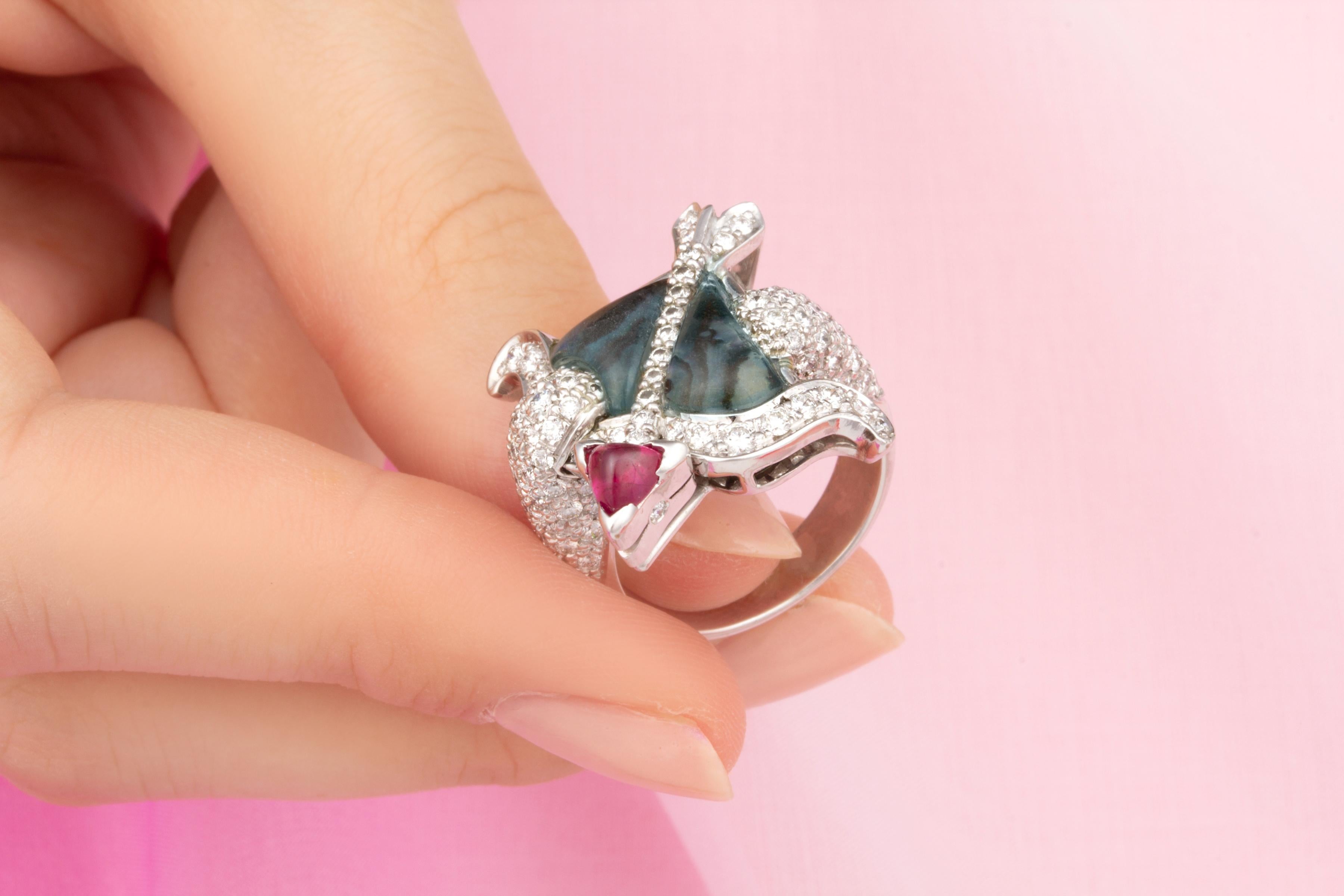 Brilliant Cut Ella Gafter Sagittarius Diamond Ruby Zodiac Ring  For Sale