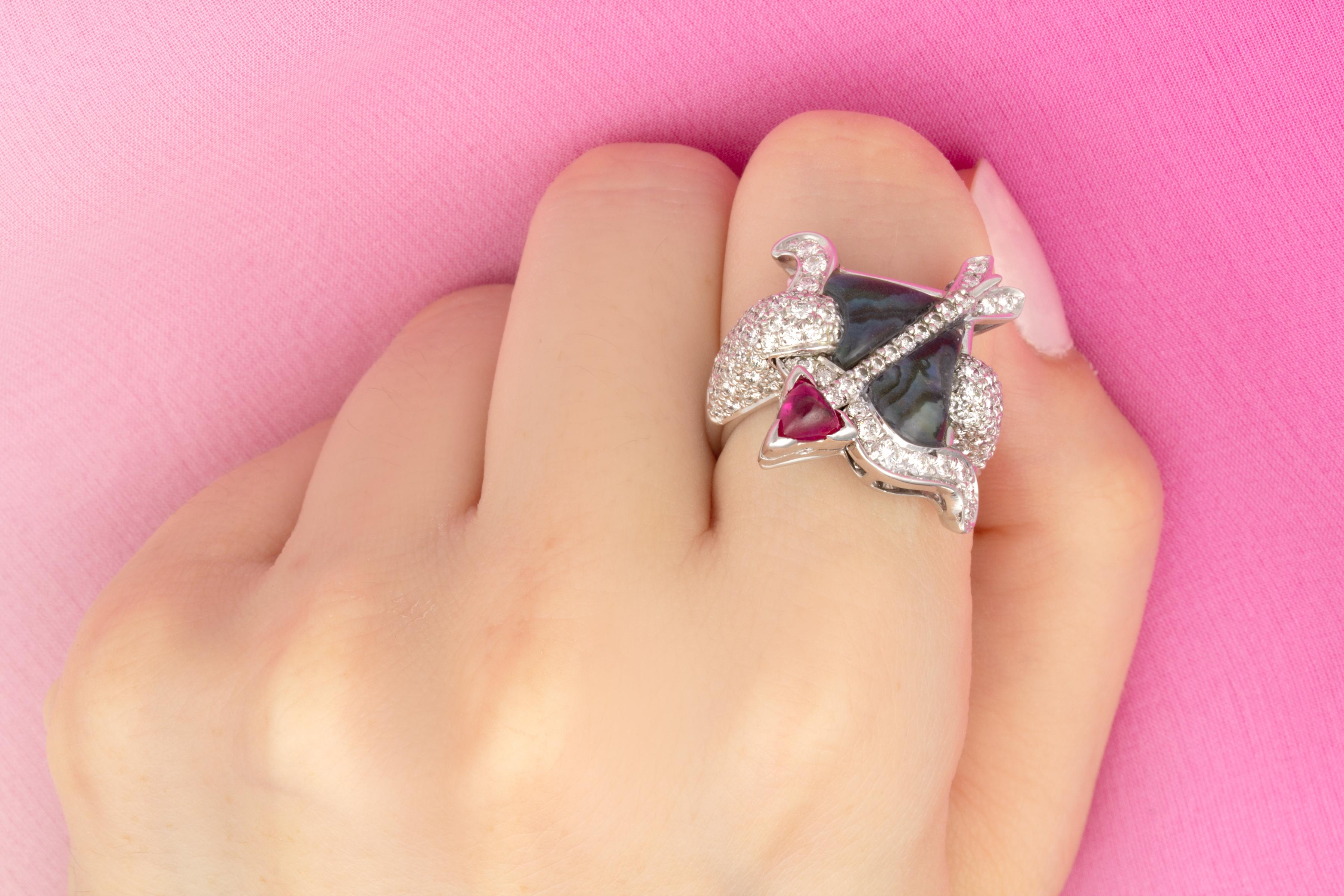 Artist Ella Gafter Sagittarius Diamond Ruby Zodiac Ring  For Sale