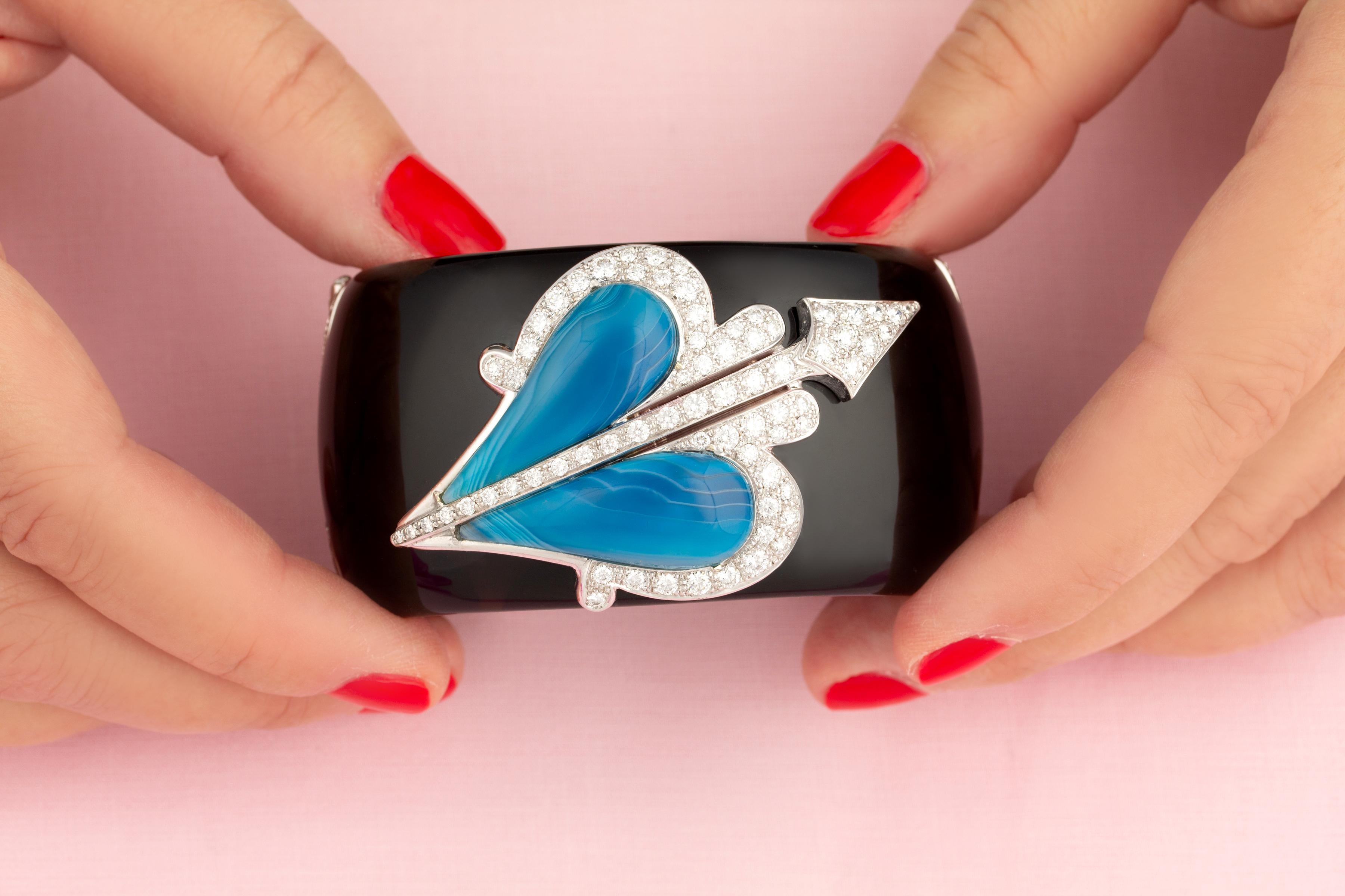 Artist Ella Gafter Sagittarius Zodiac Cuff Bracelet with Diamonds For Sale