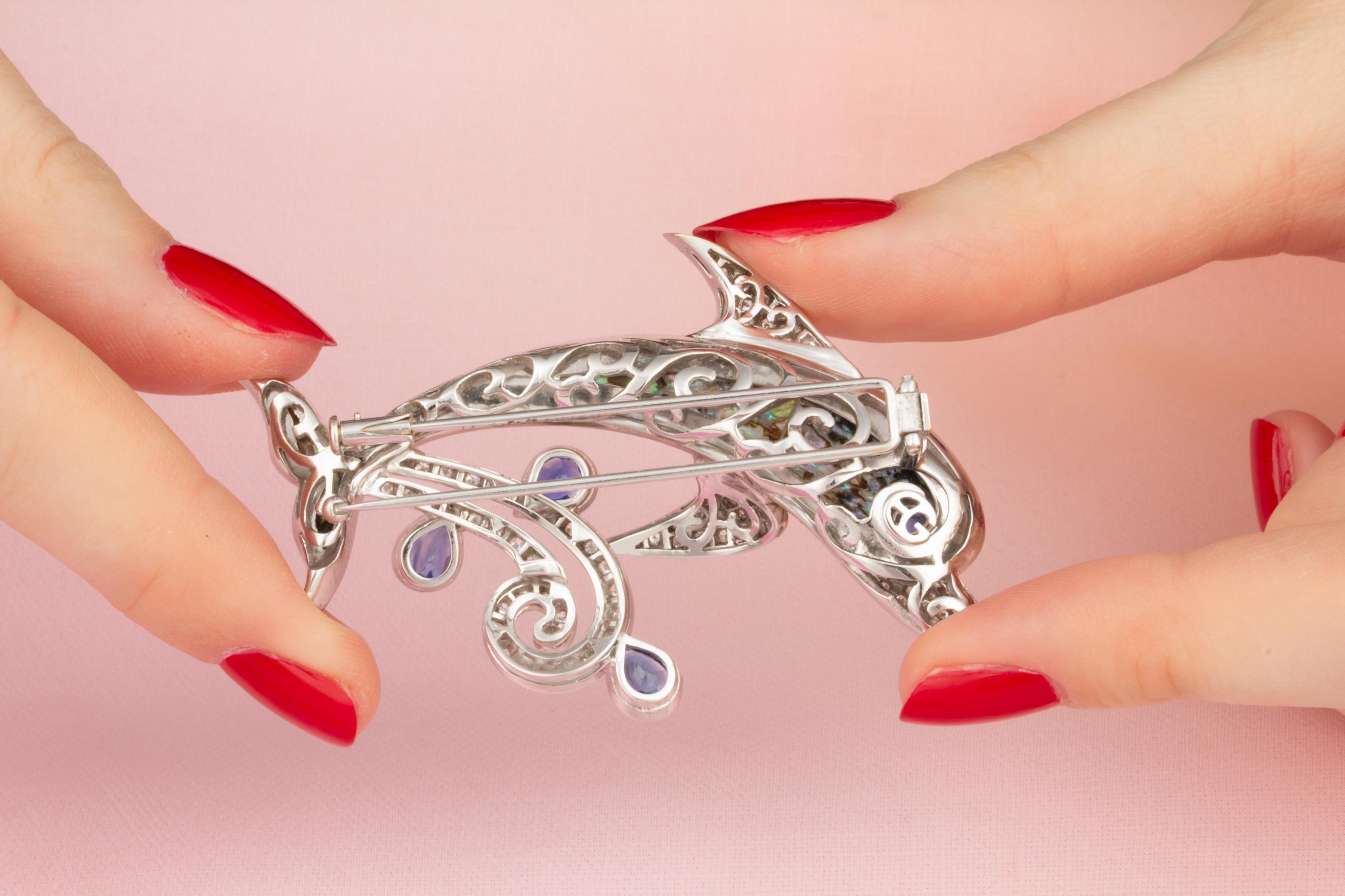 Ella Gafter Dolphin Sapphire Diamond Pin Brooch  In New Condition For Sale In New York, NY