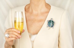 Turtle Brooch Pin Blue Sapphire and Diamonds Design by Ella Gafter
