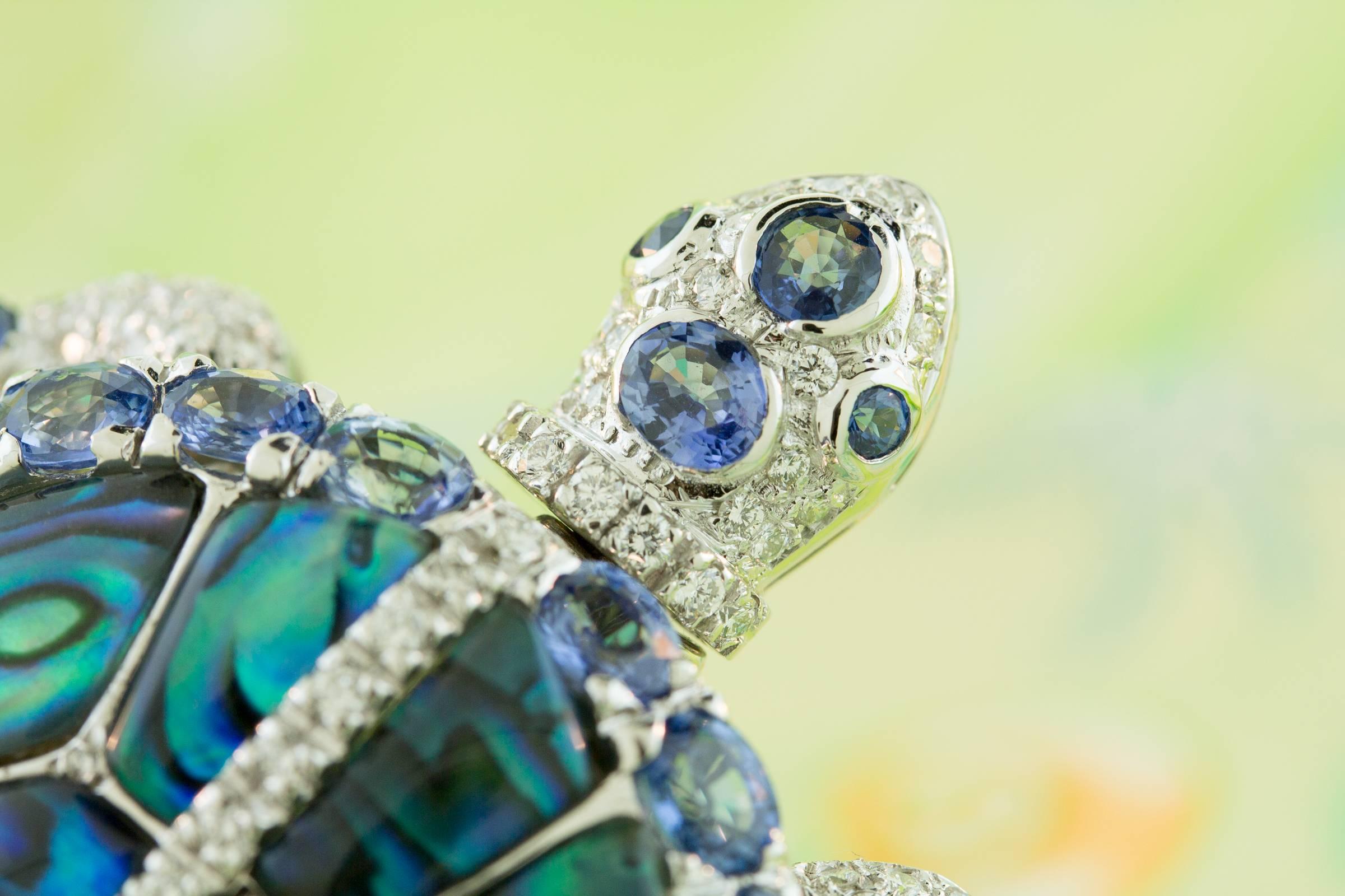 Ella Gafter Turtle Brooch Diamond Sapphire  For Sale 2