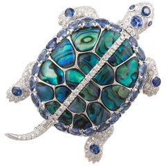 Alfiler Broche Tortuga Zafiro Azul y Diamantes Diseño de Ella Gafter