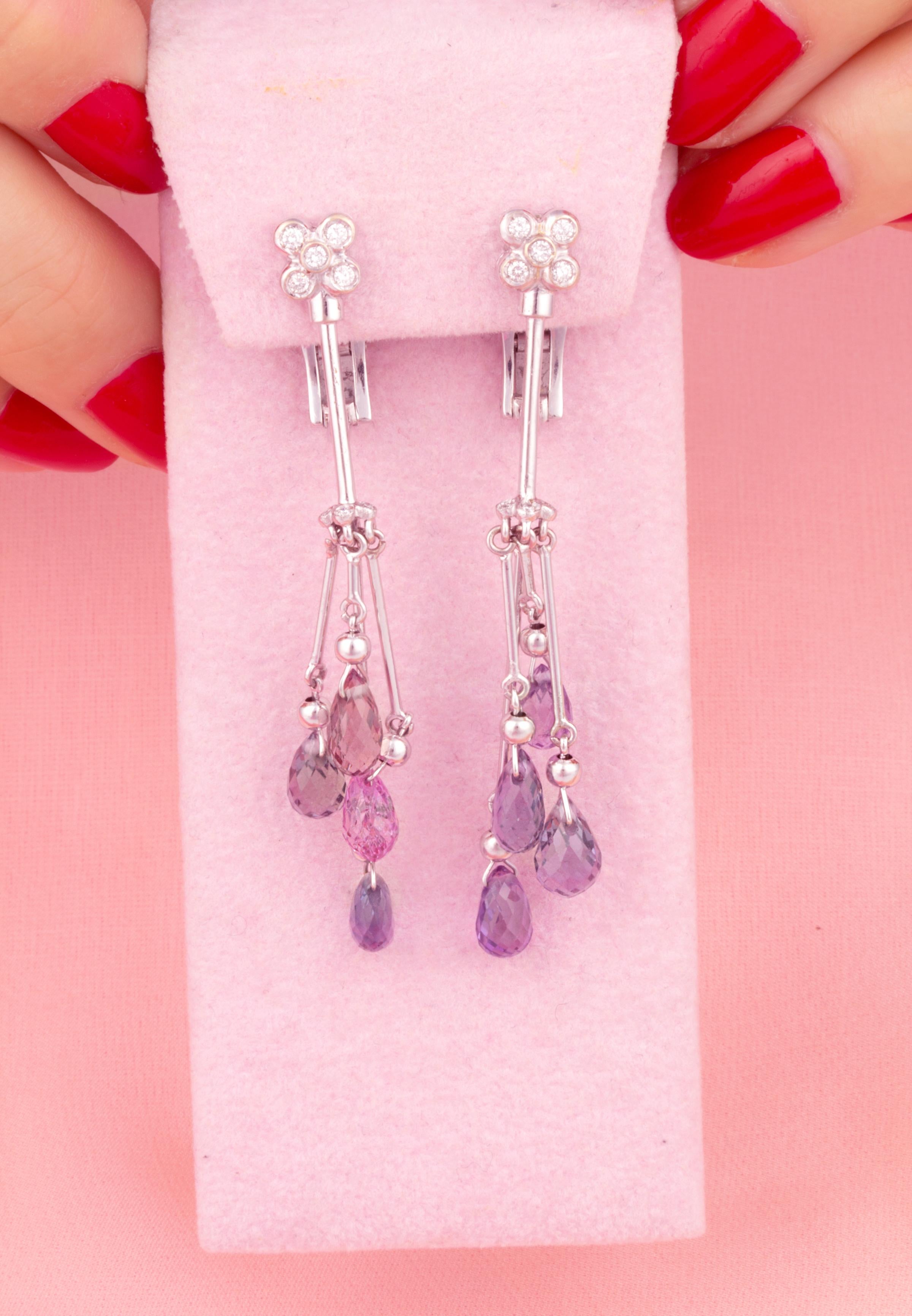 purple diamond drop earrings