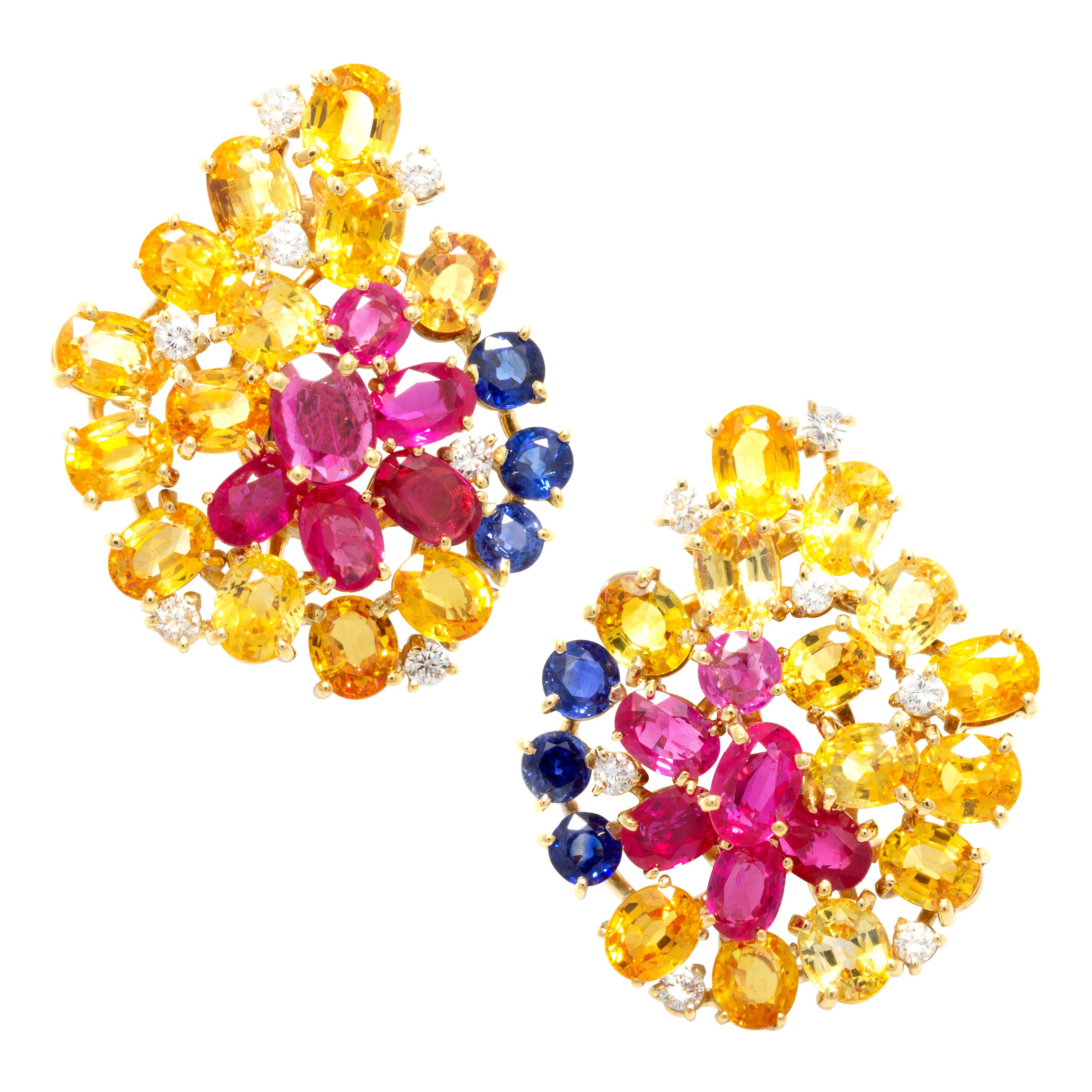 Ella Gafter Sapphire Ruby Cluster Earrings  For Sale